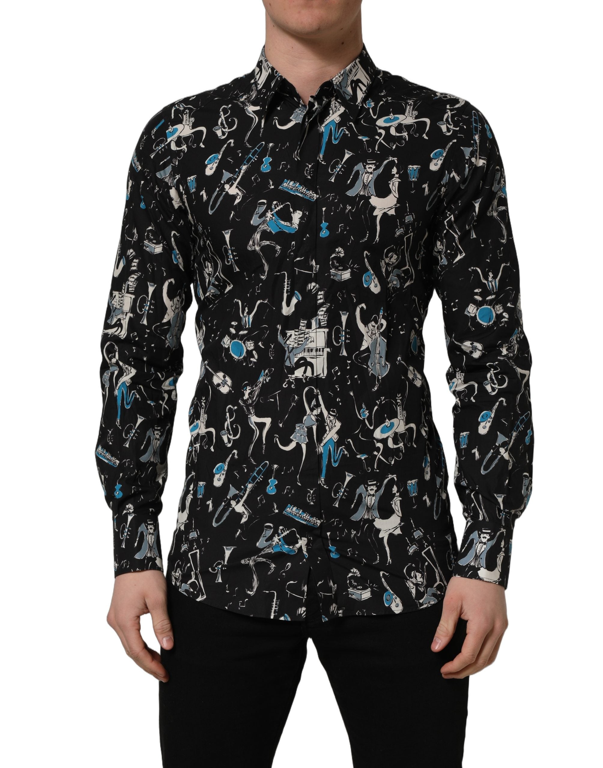 Dolce & Gabbana Schwarzes Baumwoll-Hemd "Jazz Club" GOLD Fit