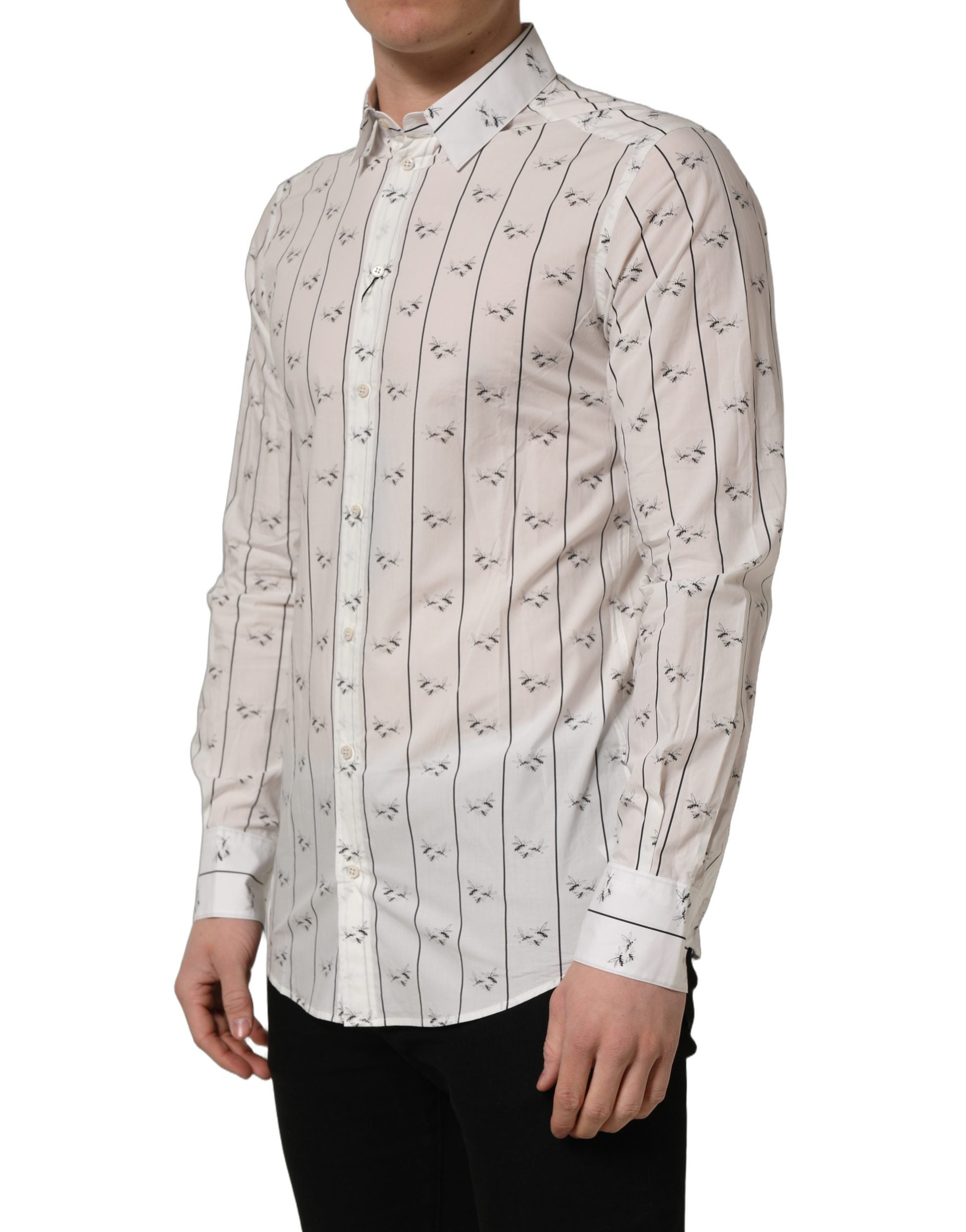 Dolce & Gabbana Weißes Baumwollhemd mit Bienenprint, GOLD Fit