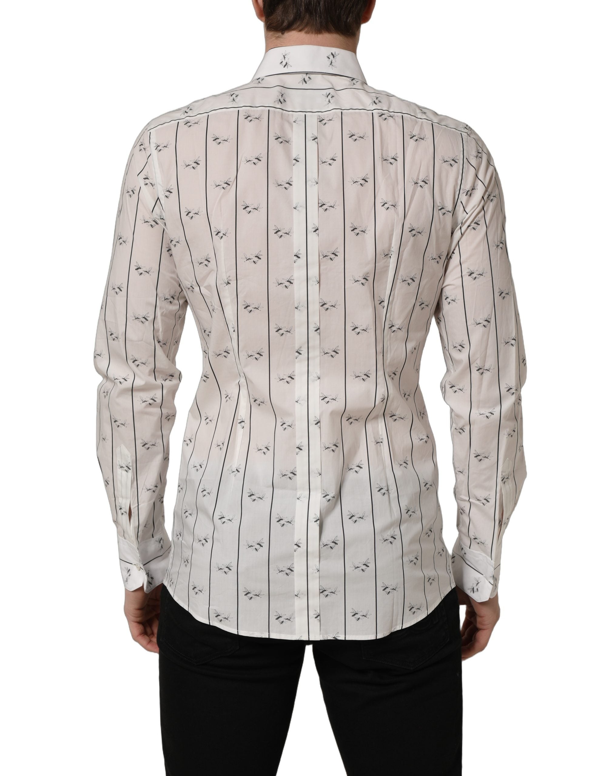 Dolce & Gabbana Weißes Baumwollhemd mit Bienenprint, GOLD Fit