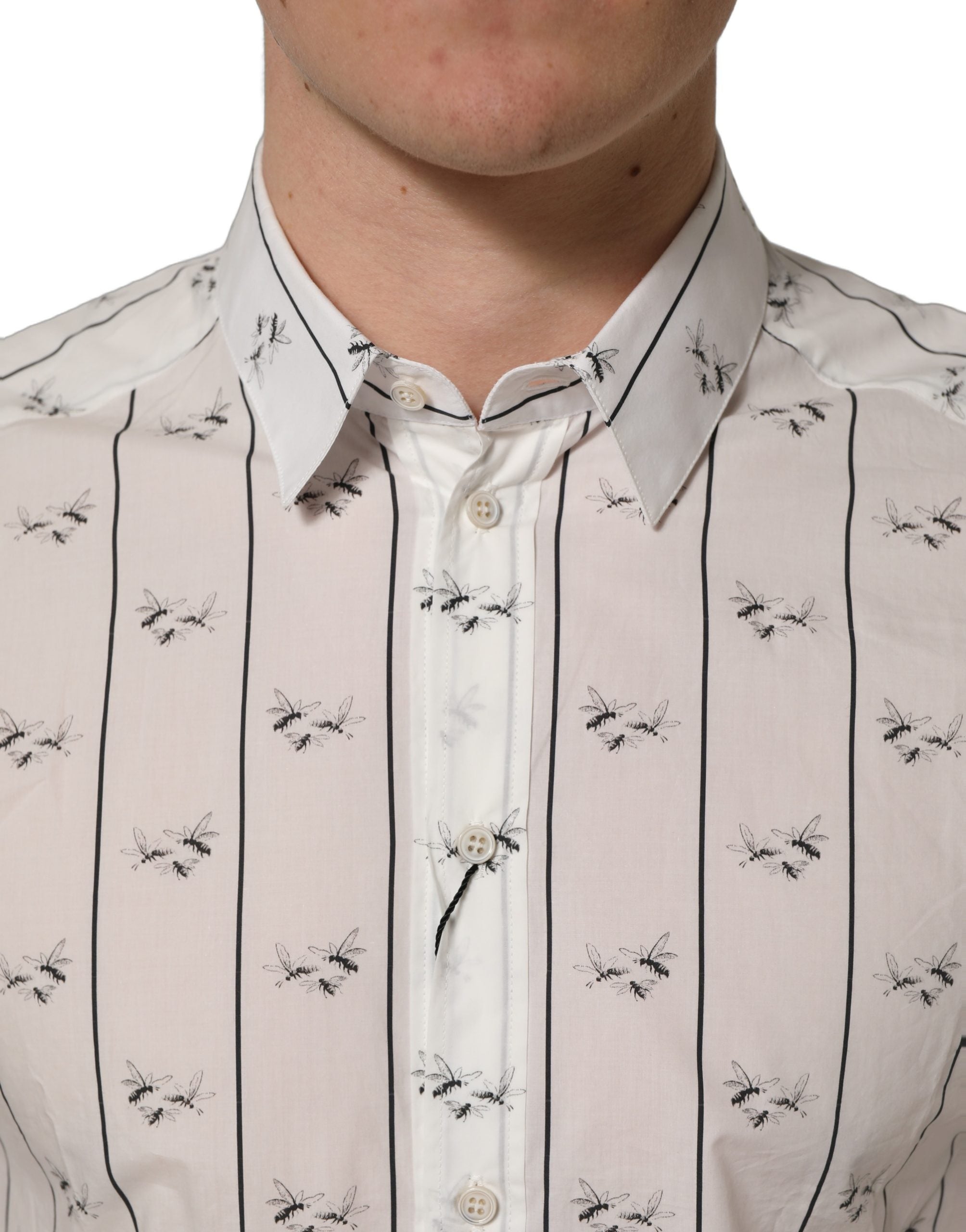 Dolce & Gabbana Weißes Baumwollhemd mit Bienenprint, GOLD Fit