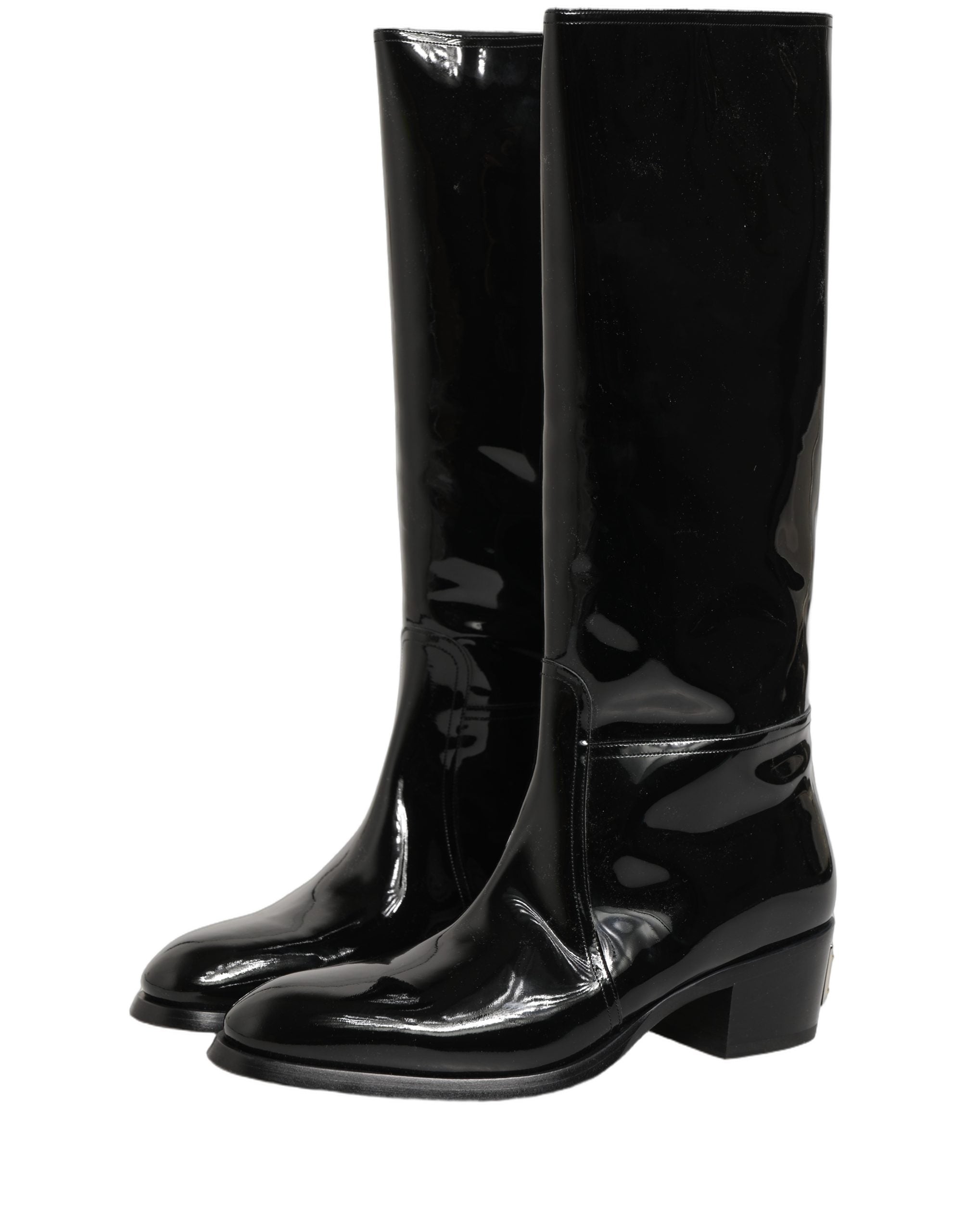 Dolce & Gabbana Schwarze Leder Stiefel mit niedrigem Blockabsatz
