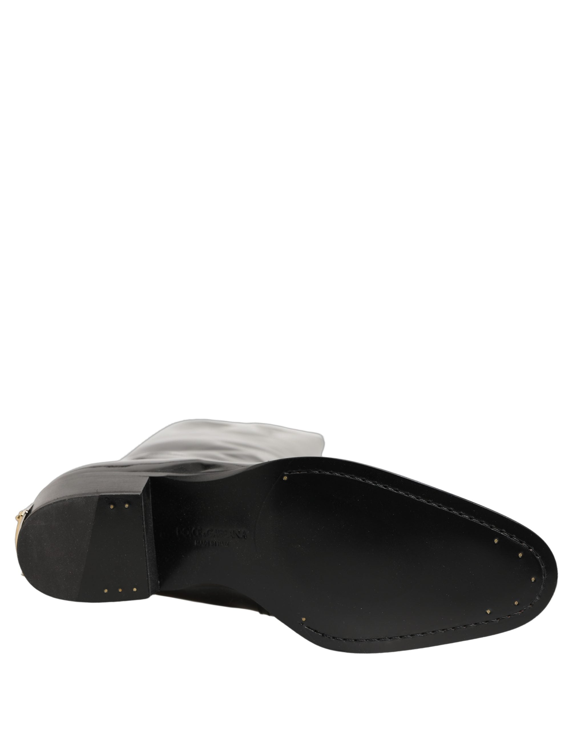 Dolce & Gabbana Schwarze Leder Stiefel mit niedrigem Blockabsatz