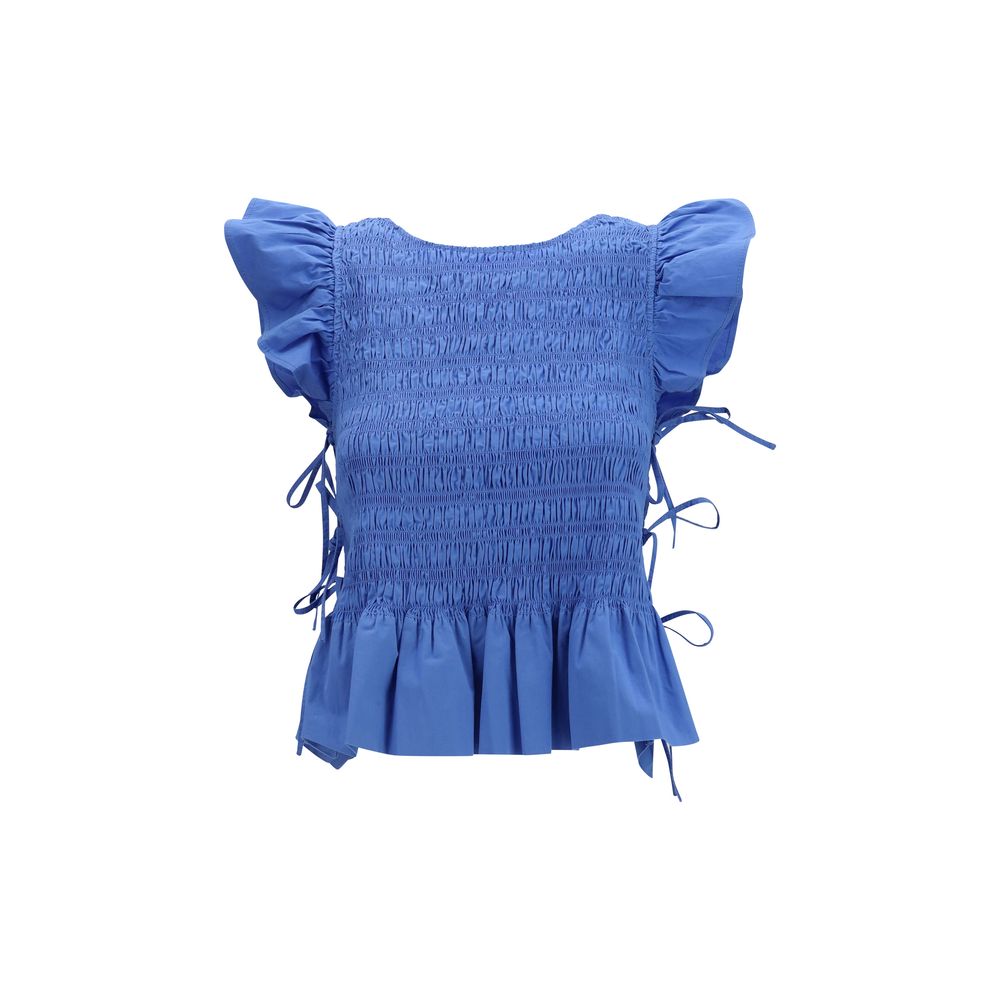 Ganni Blaue Baumwollbluse