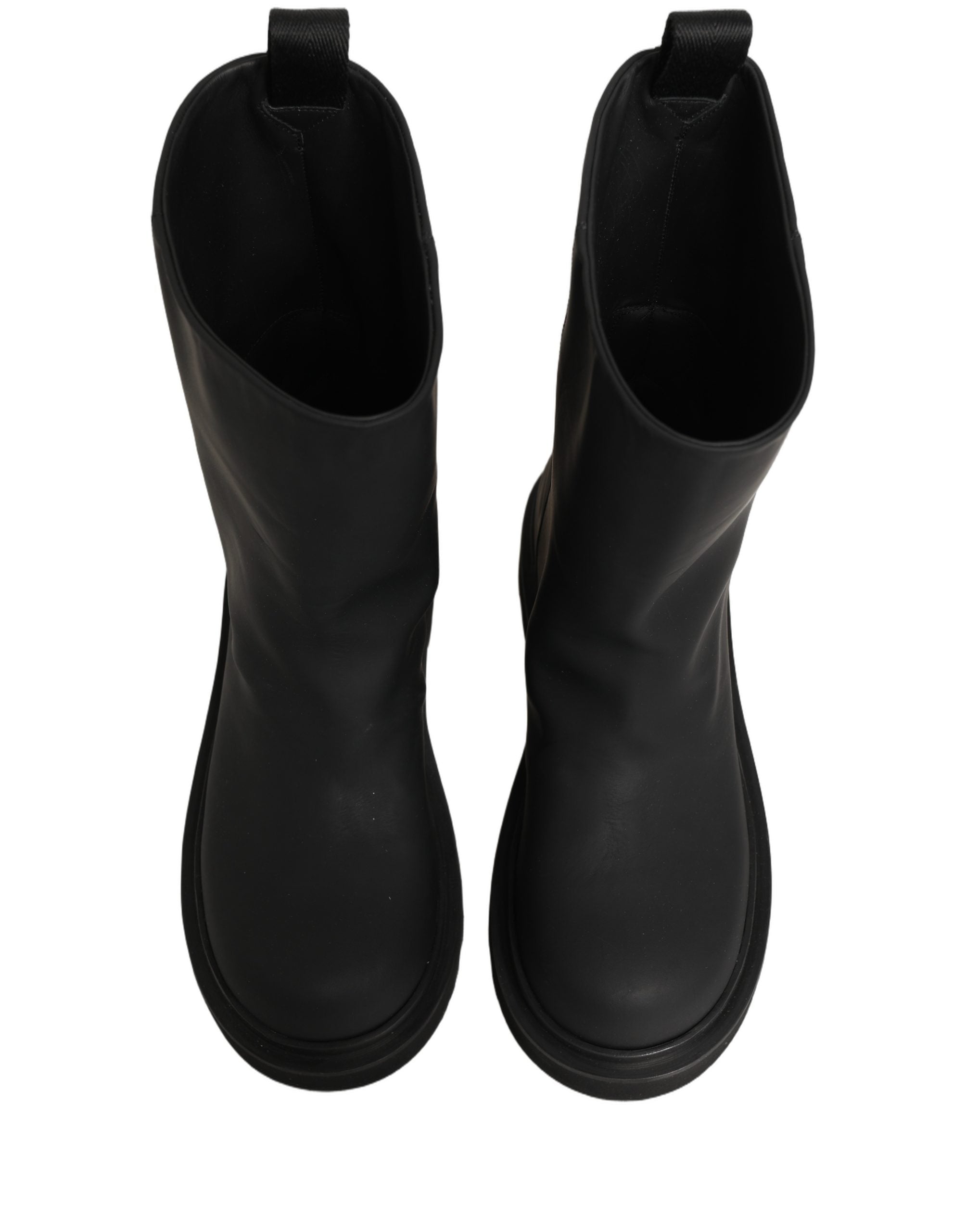 Dolce & Gabbana Schwarze Leder Mid-Calf Stiefel mit klobiger Sohle für Herren