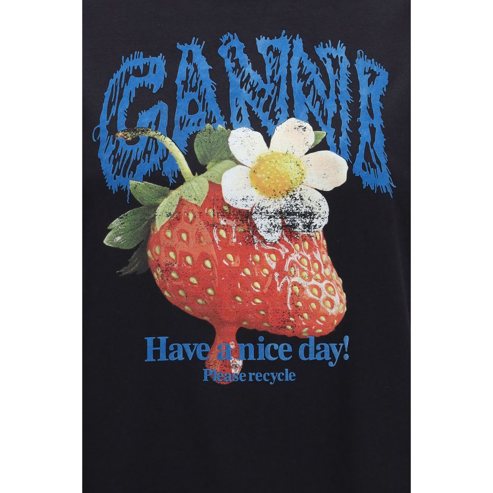 Ganni Schwarzes Baumwoll-T-Shirt