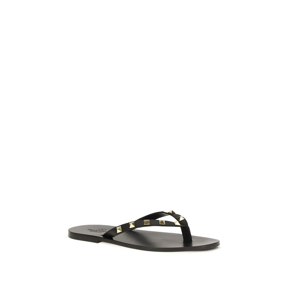 Valentino Garavani Schwarze Bos Taurus Kalbsleder-Flip-Flop-Sandalen