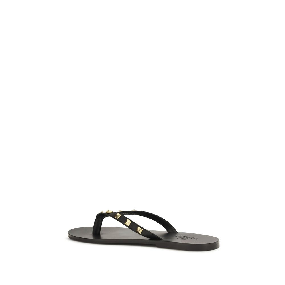 Valentino Garavani Schwarze Bos Taurus Kalbsleder-Flip-Flop-Sandalen