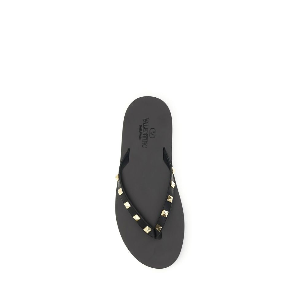 Valentino Garavani Schwarze Bos Taurus Kalbsleder-Flip-Flop-Sandalen
