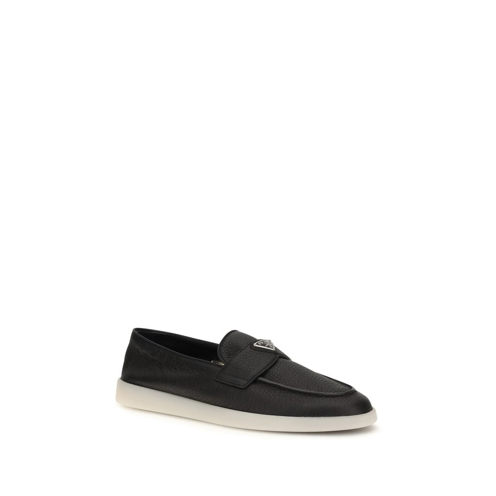 Prada Schwarze "Bos Taurus" Kalbsleder Loafer zum Hineinschlüpfen