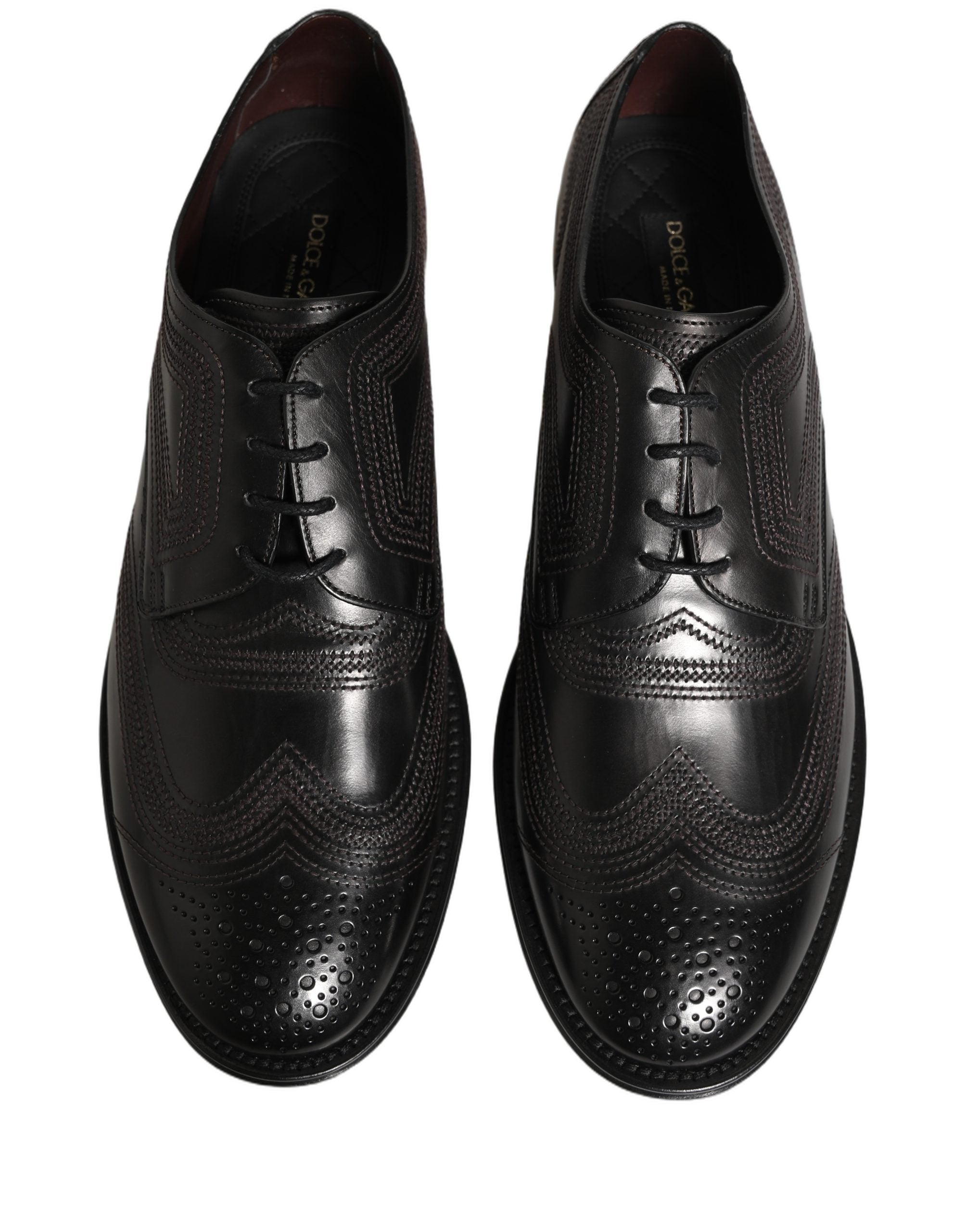 Dolce & Gabbana Schwarze Leder Derby-Schnürschuhe mit Stickerei