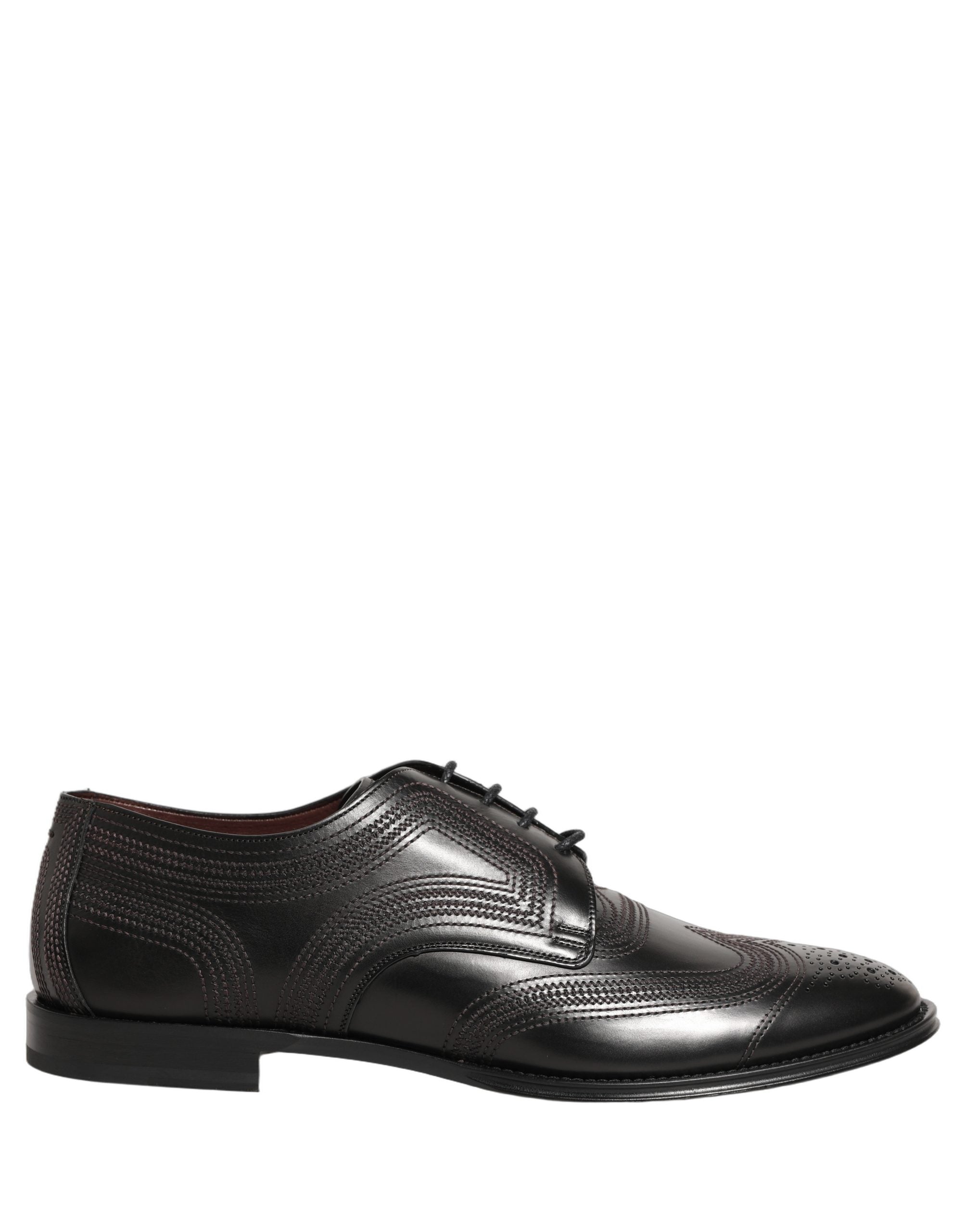 Dolce & Gabbana Schwarze Leder Derby-Schnürschuhe mit Stickerei