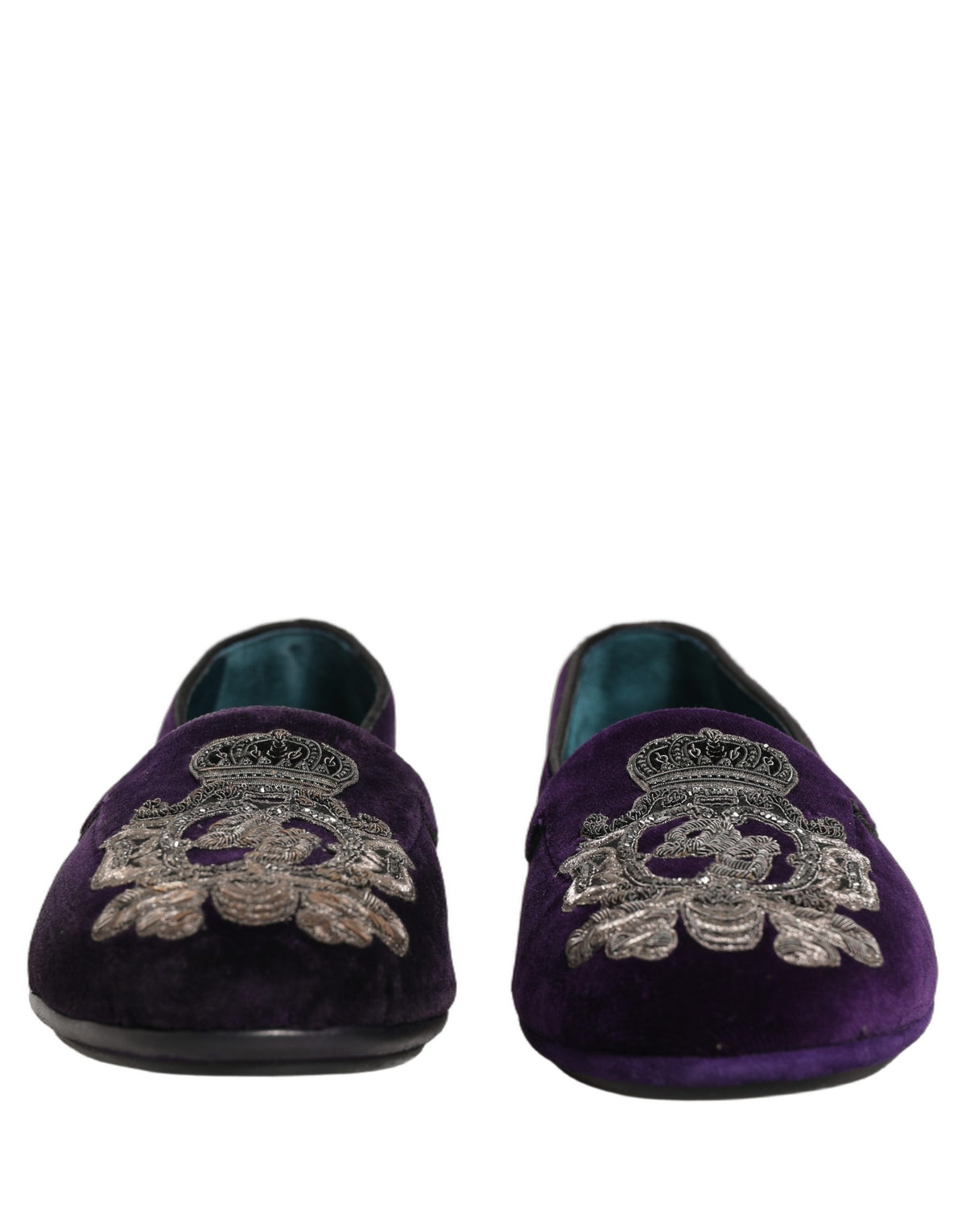Dolce & Gabbana Lila Samt Loafer mit Kronenstickerei