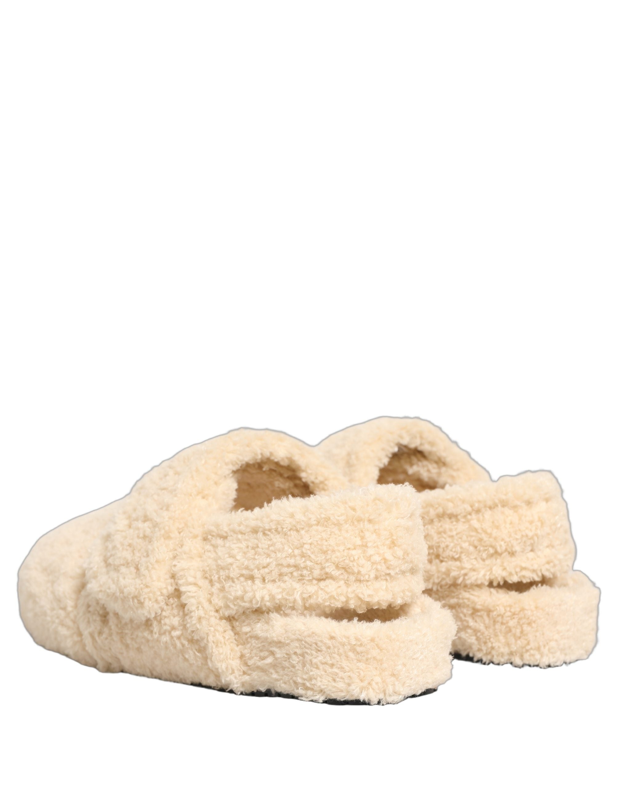 Dolce & Gabbana Beige Faux Fur Pantoletten Herren Sandalen Schuhe