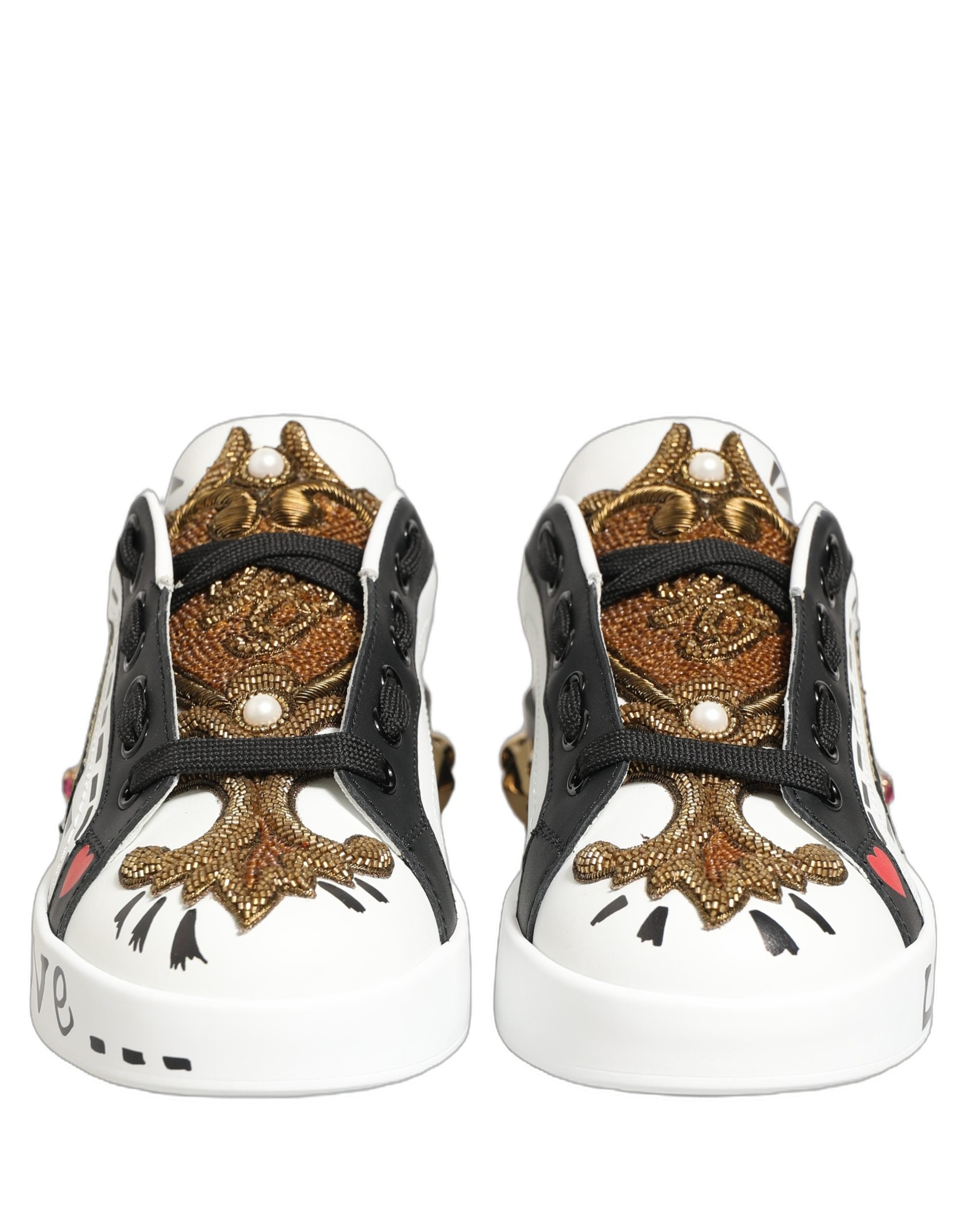 Dolce & Gabbana Weiße Portofino Sneaker mit Nieten aus Weißgold