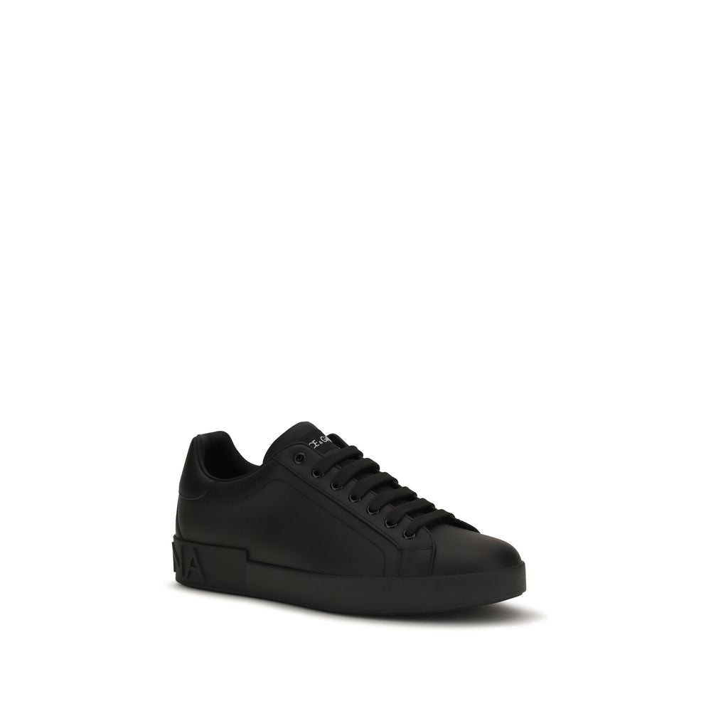 Dolce & Gabbana Schwarze Bos Taurus Kalbsleder Low-Top-Sneaker