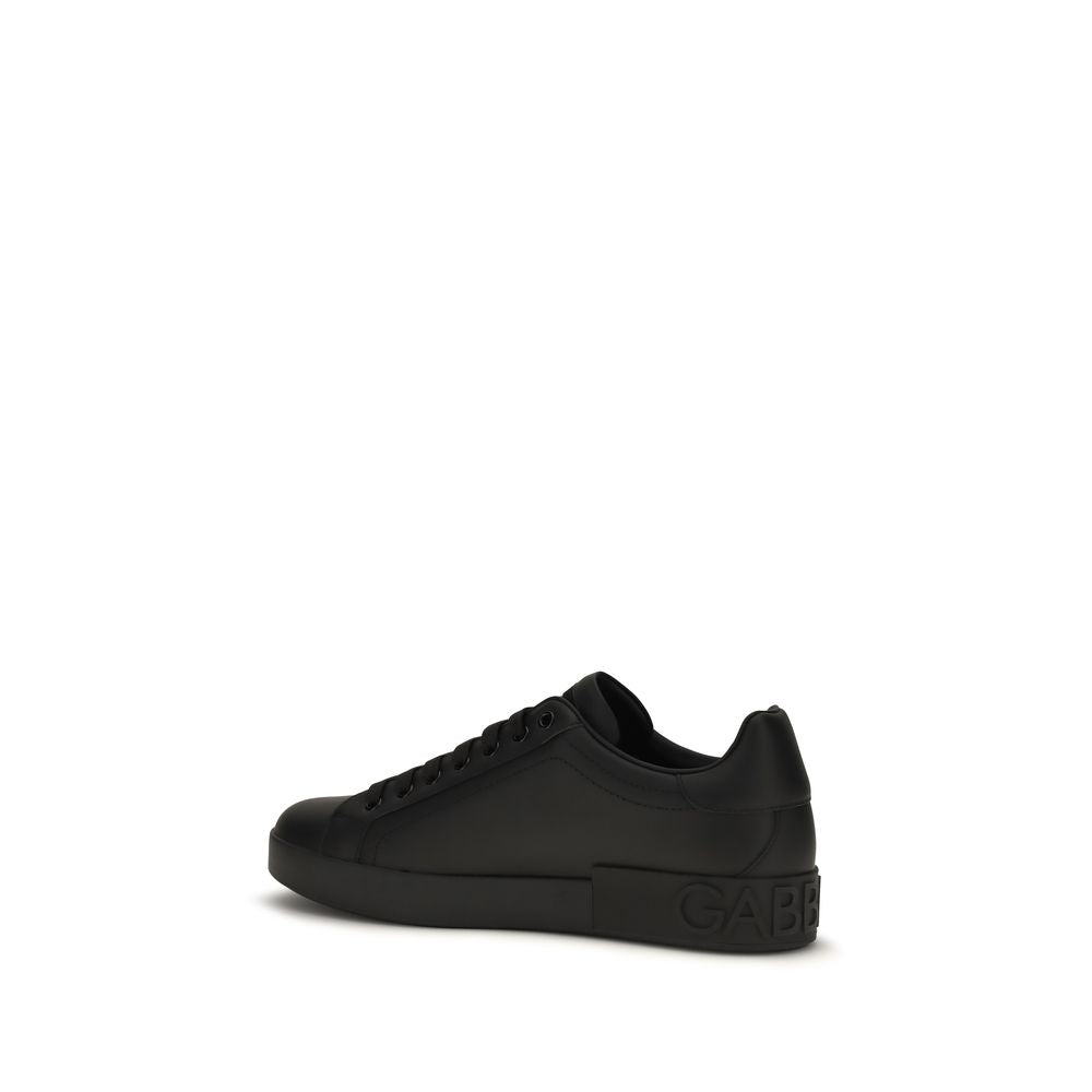 Dolce & Gabbana Schwarze Bos Taurus Kalbsleder Low-Top-Sneaker