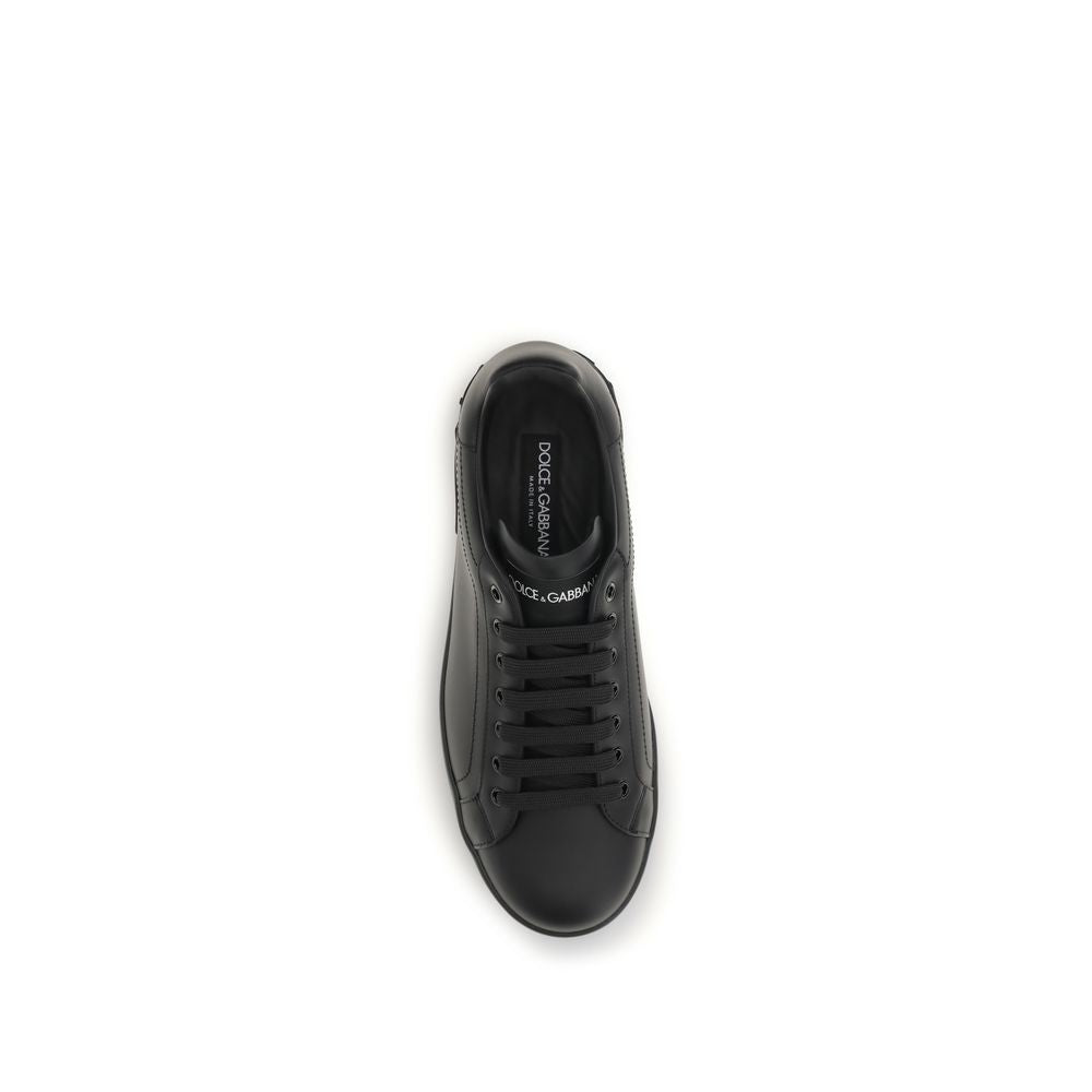 Dolce & Gabbana Schwarze Bos Taurus Kalbsleder Low-Top-Sneaker