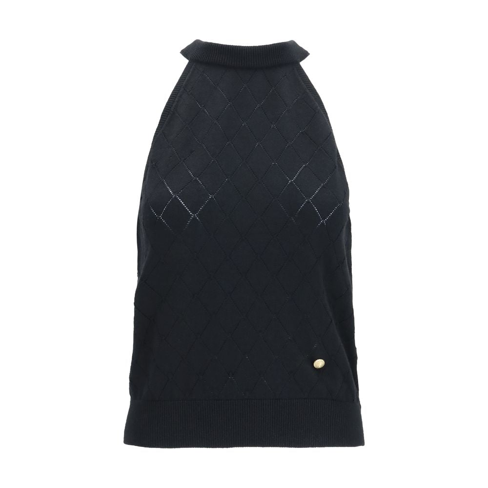 Balmain Ärmelloses T-Shirt aus schwarzer Wolle Oves Aries