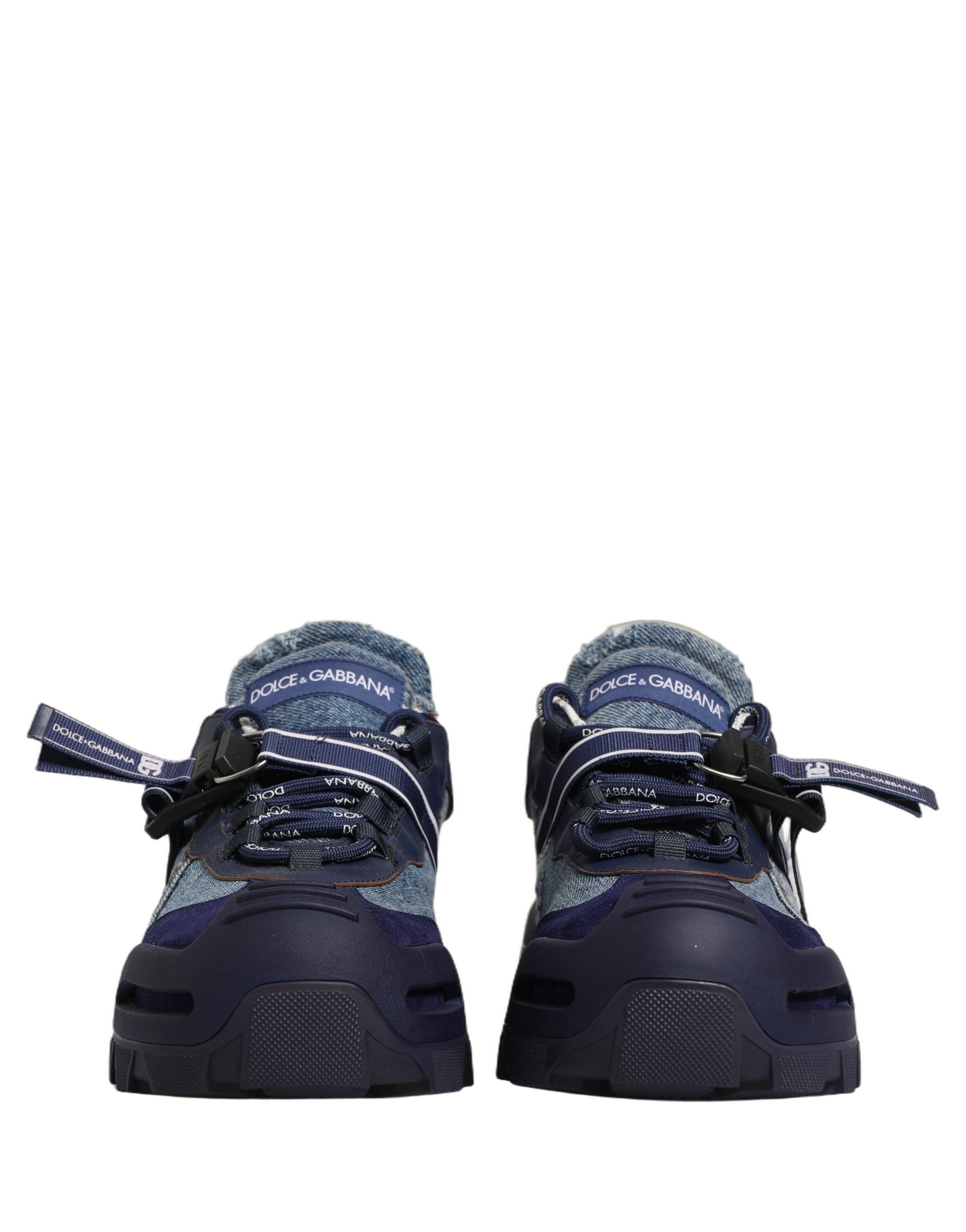 Dolce & Gabbana Blaue Airmaster Low-Top-Sneaker aus Denim mit Einsätzen