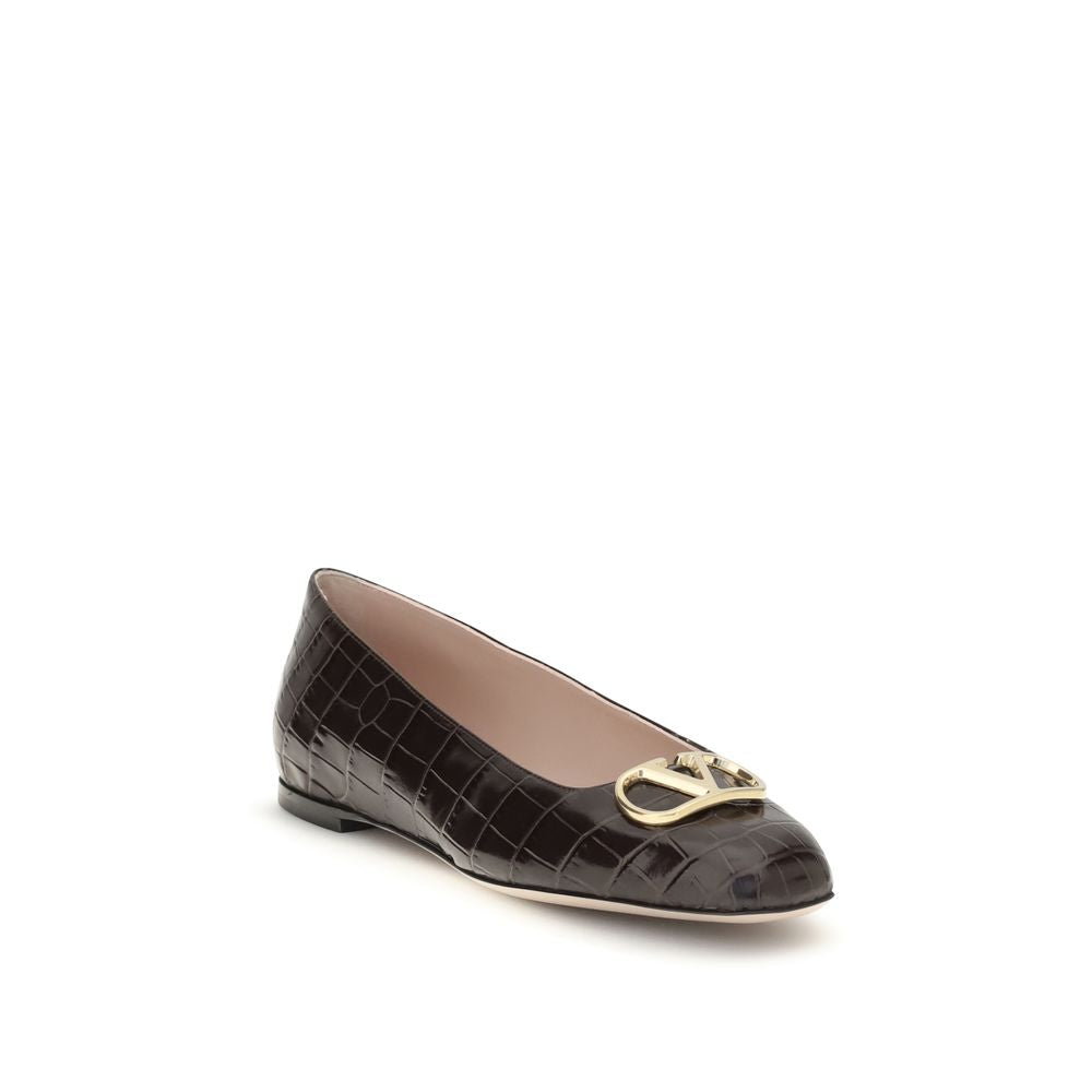 Valentino Garavani Braune Kalbsleder-Ballerinas Bos Taurus