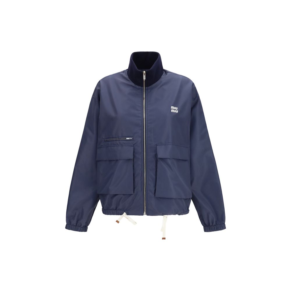 Miu Miu Blaue Polyester-Jacke in voller Länge
