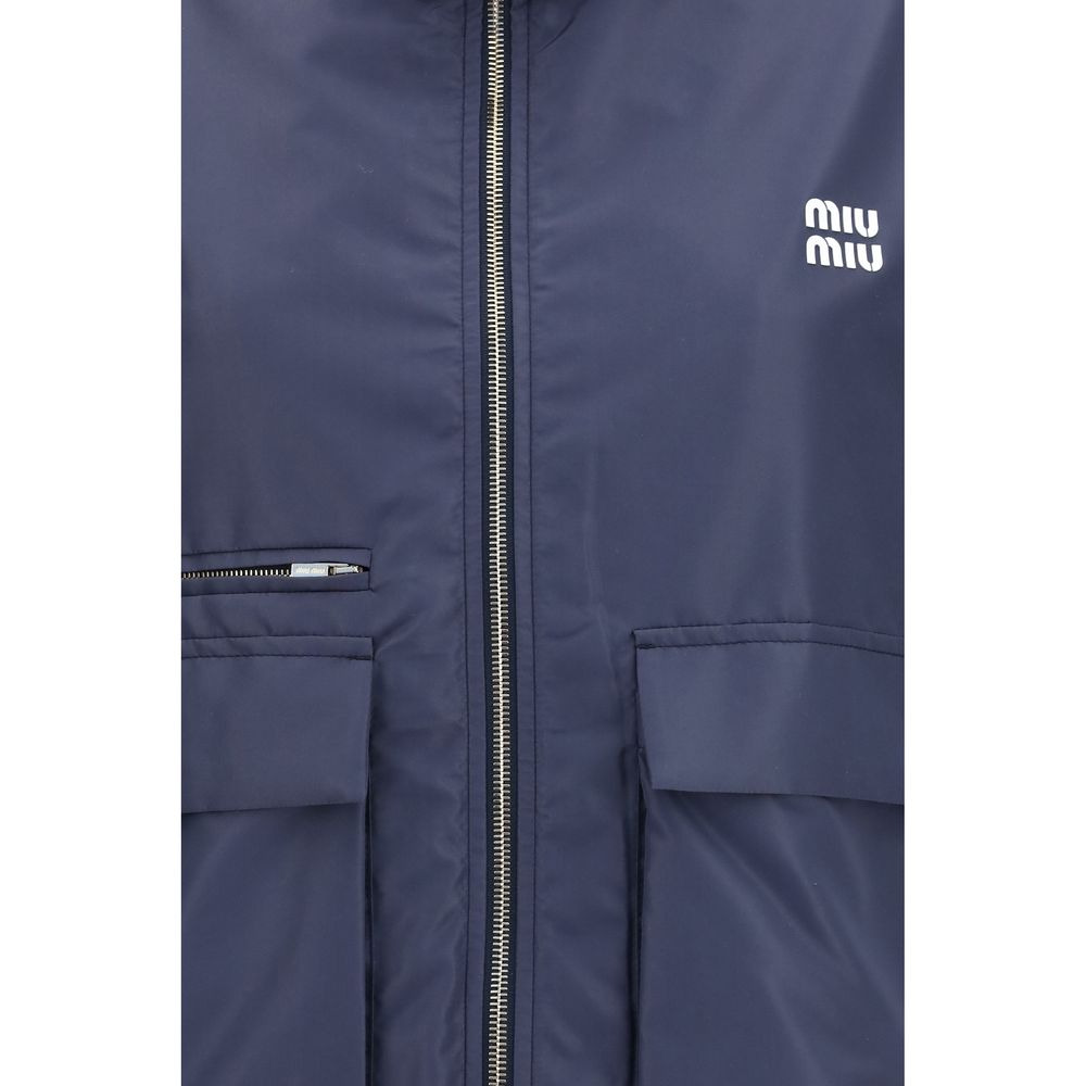 Miu Miu Blaue Polyester-Jacke in voller Länge