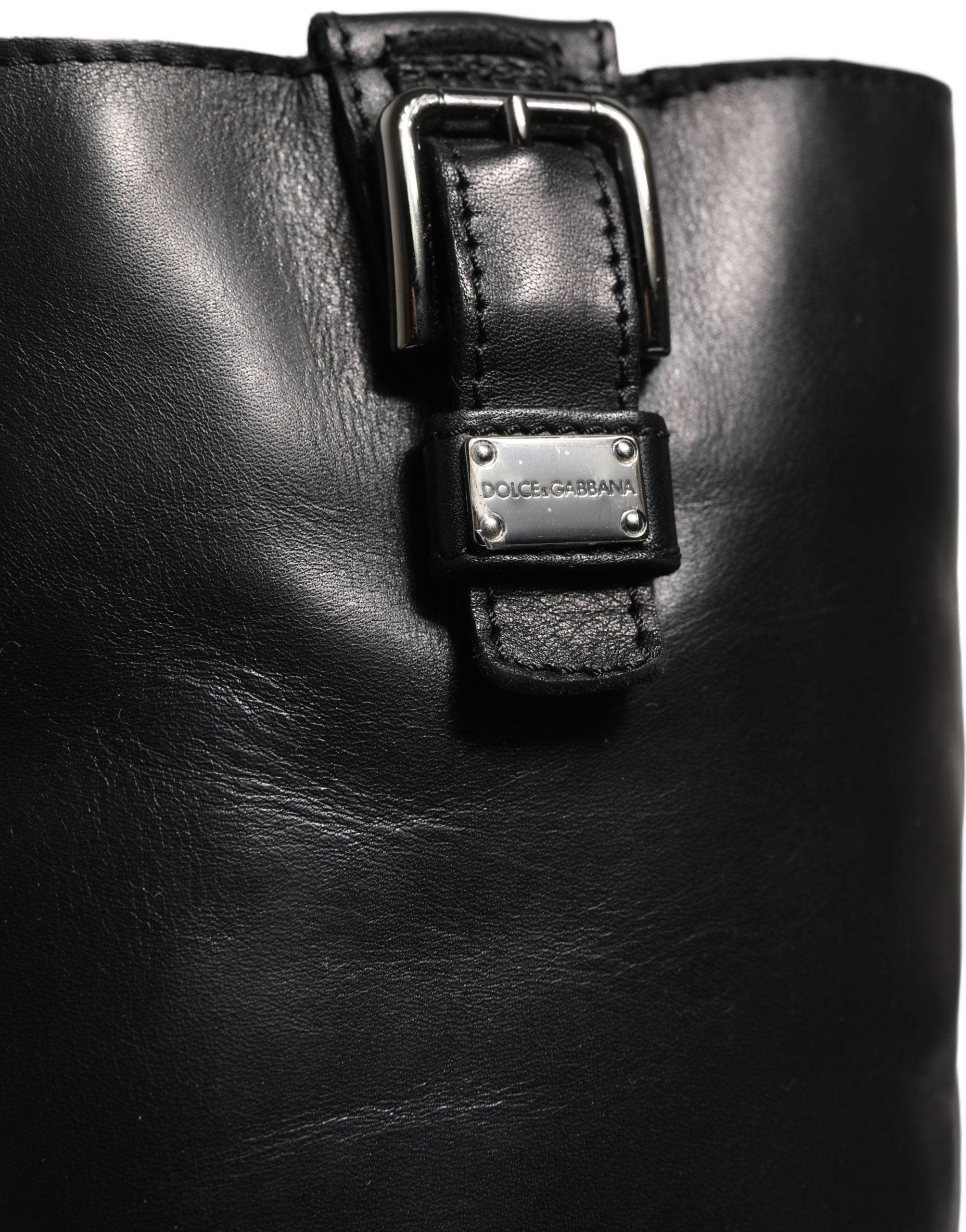 Dolce & Gabbana Schwarze Lederstiefel mit Schnallen-Detail, mittlere Wadenlänge