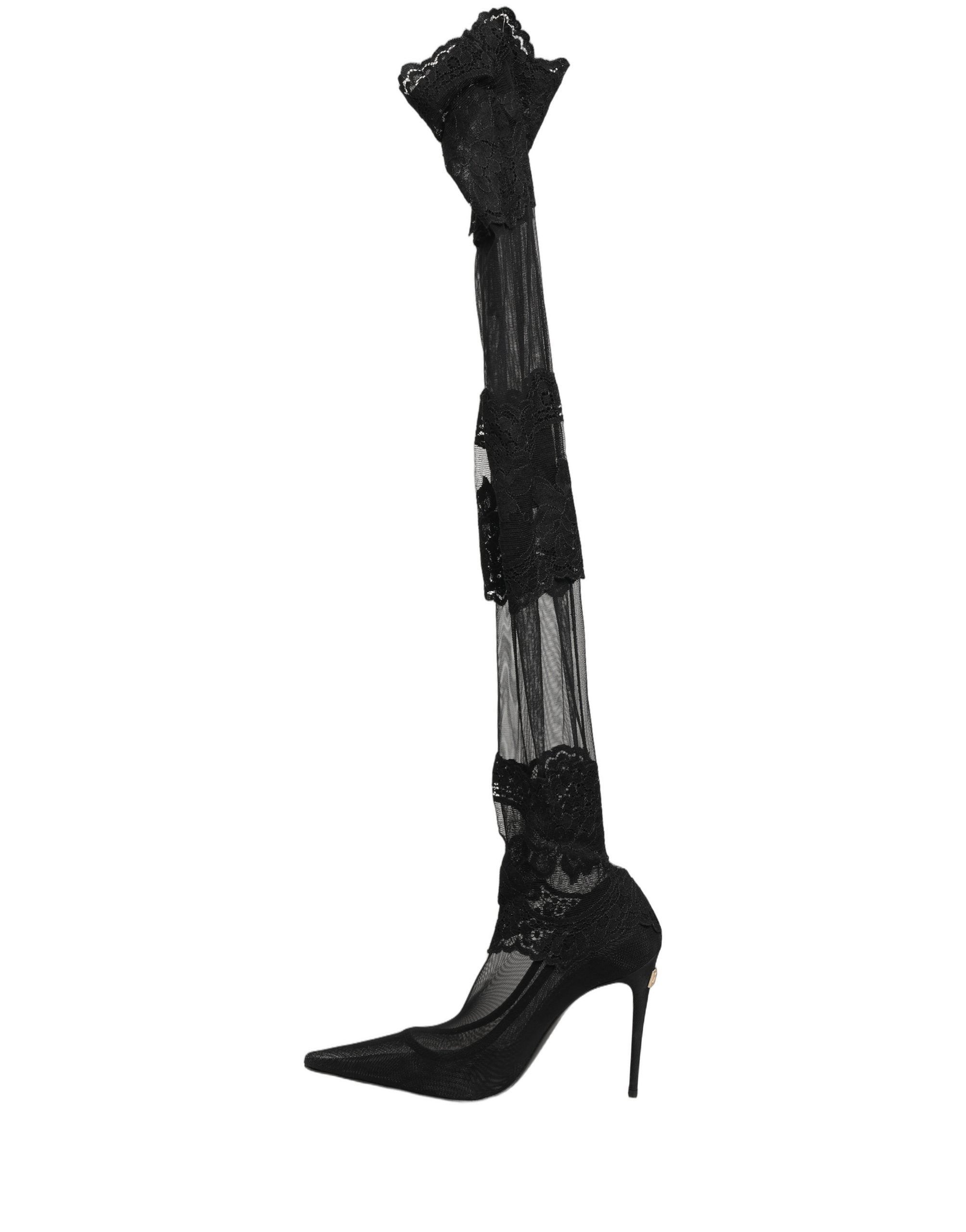 Dolce & Gabbana Schwarze Overknee-Socken-Pumps-Stiefel