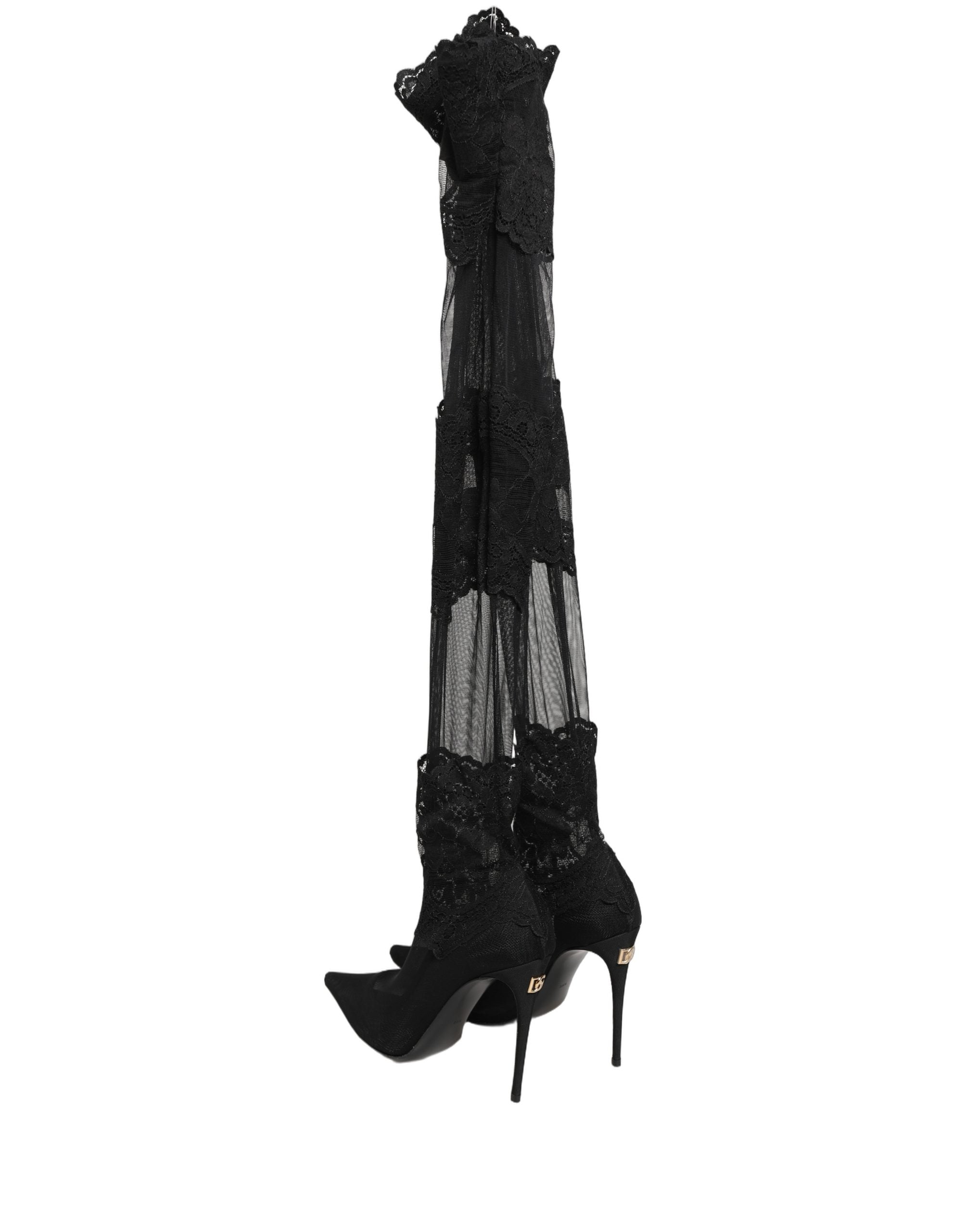 Dolce & Gabbana Schwarze Overknee-Socken-Pumps-Stiefel