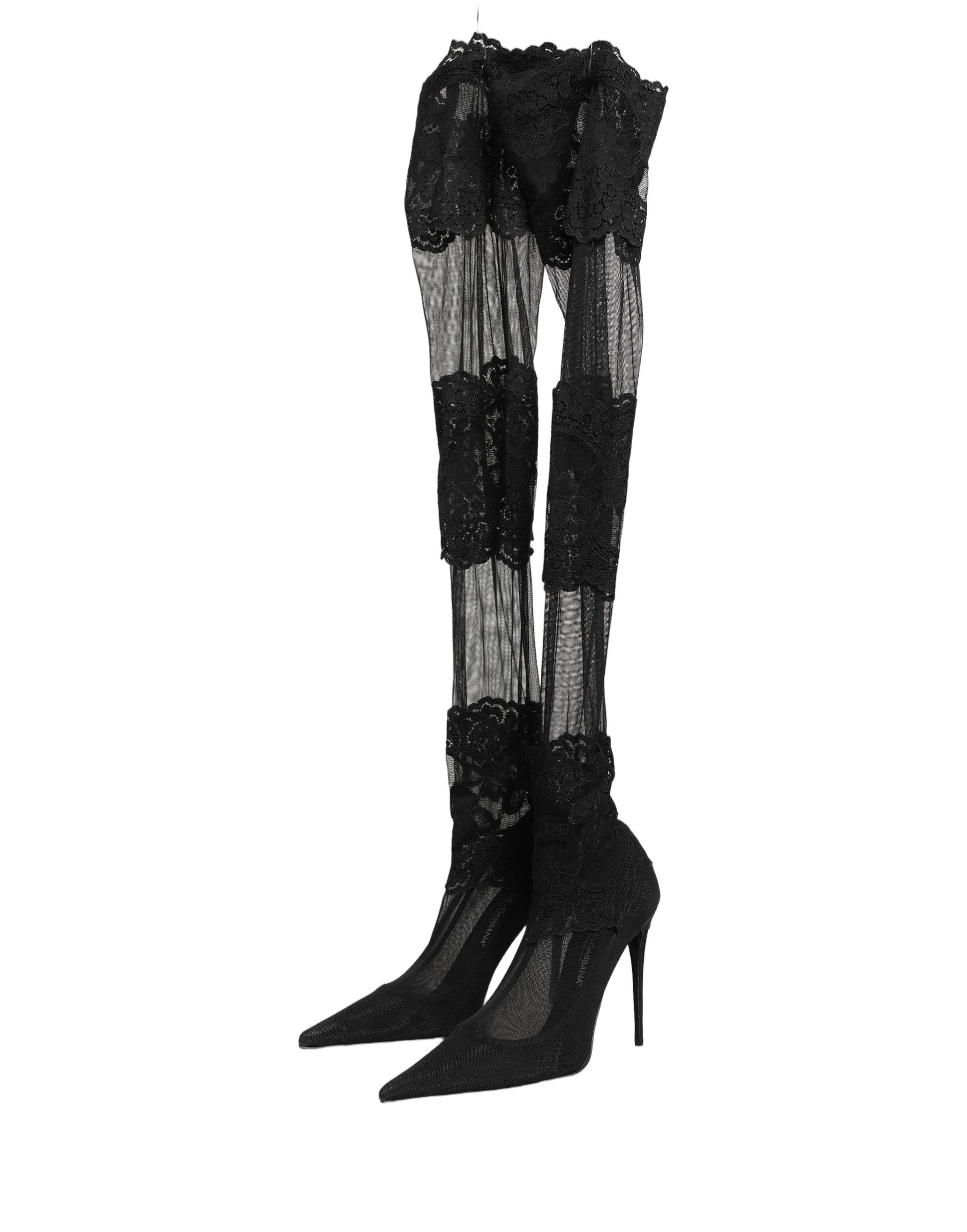 Dolce & Gabbana Schwarze Overknee-Socken-Pumps-Stiefel