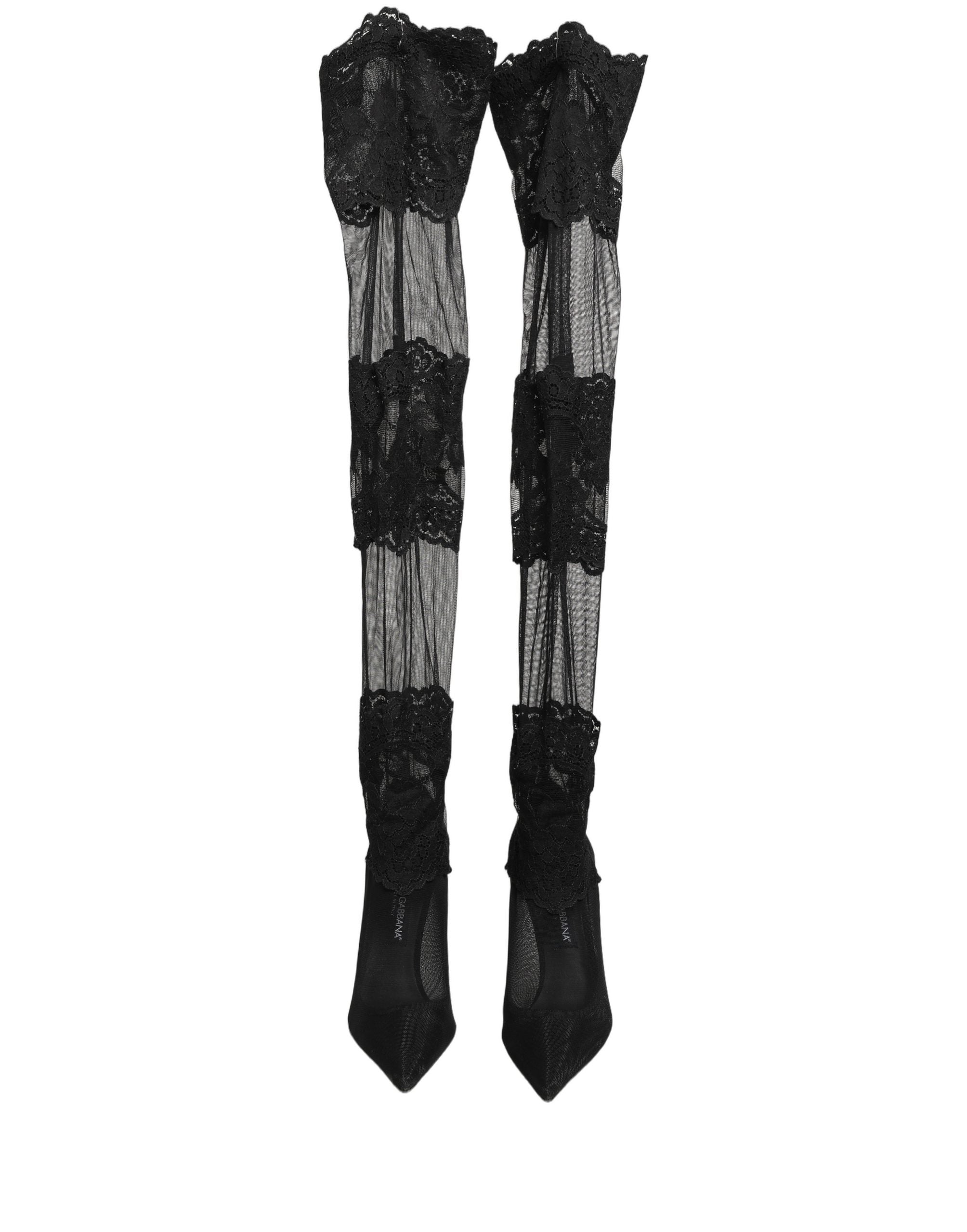 Dolce & Gabbana Schwarze Overknee-Socken-Pumps-Stiefel