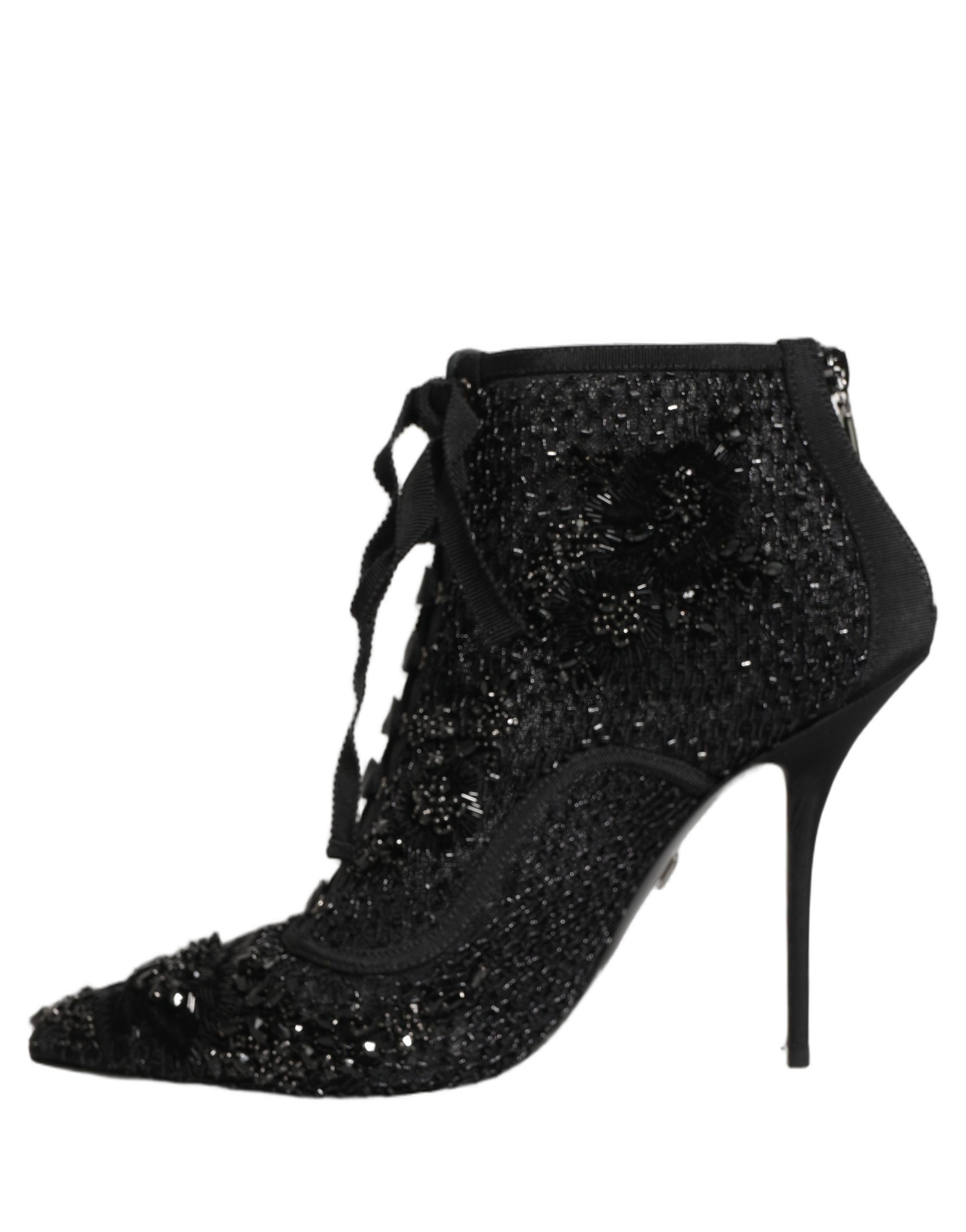 Dolce & Gabbana Schwarze Ankle Boots aus Mesh mit Verzierungen