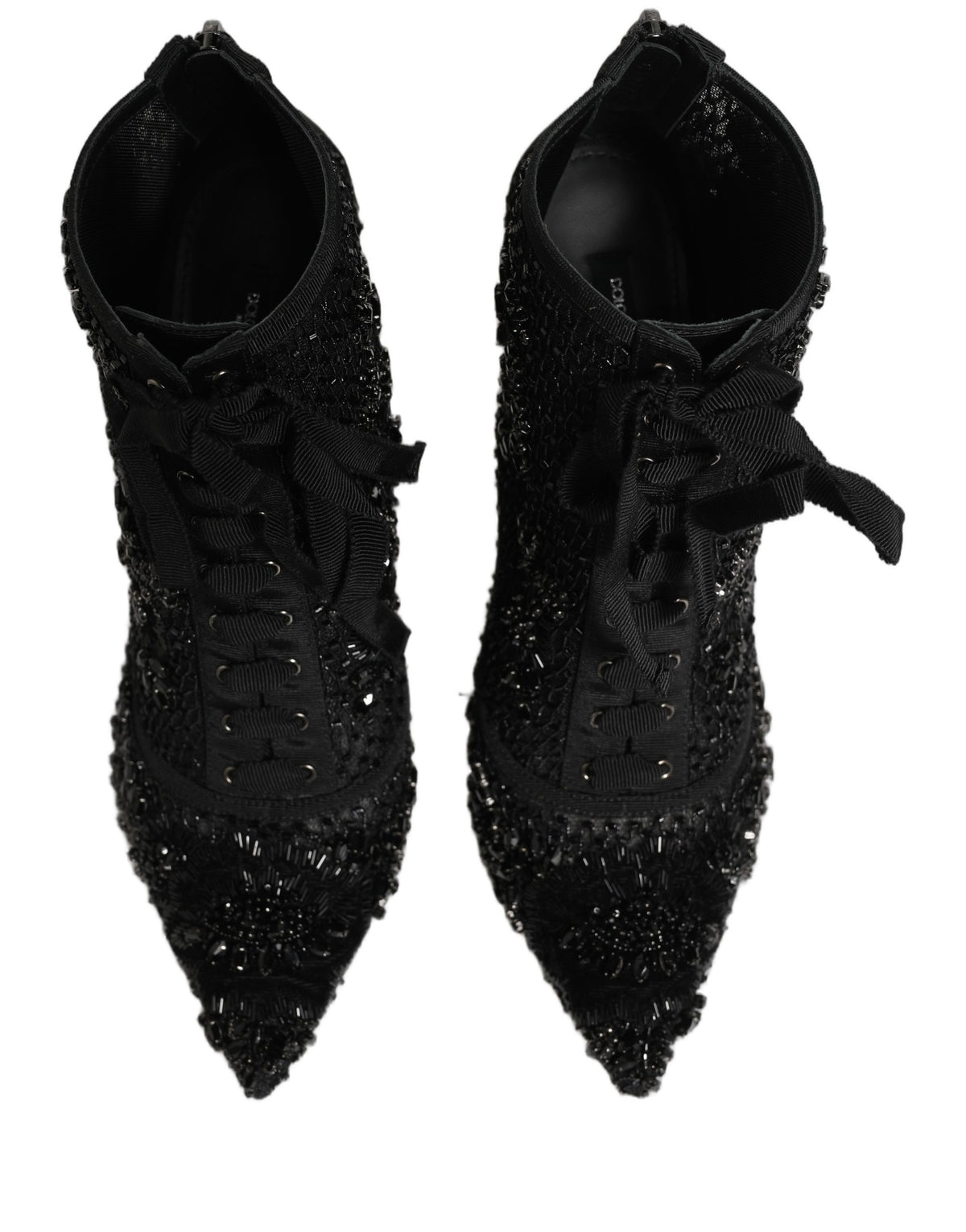 Dolce & Gabbana Schwarze Ankle Boots aus Mesh mit Verzierungen