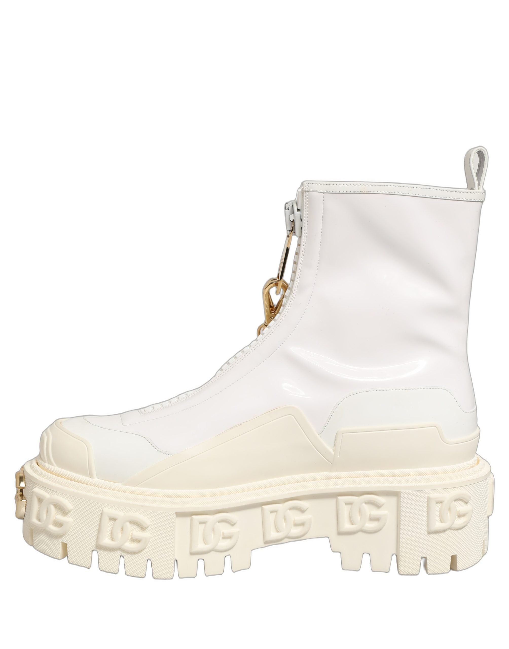 Dolce & Gabbana Weiße Leder-Stiefeletten mit Gummi-Logo