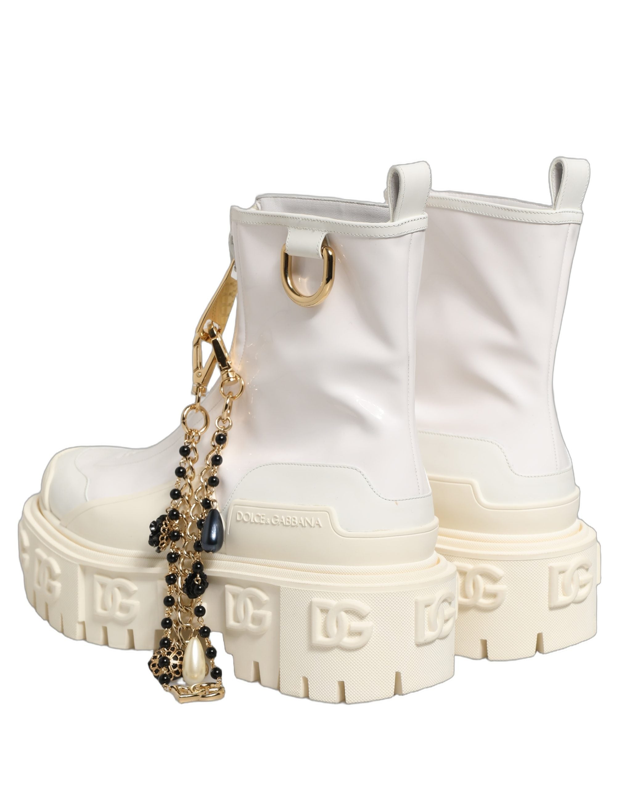 Dolce & Gabbana Weiße Leder-Stiefeletten mit Gummi-Logo