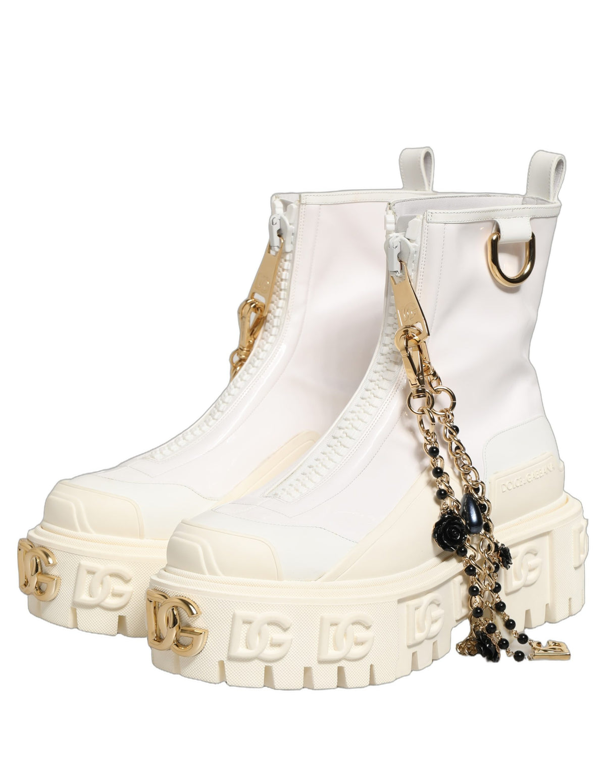 Dolce & Gabbana Weiße Leder-Stiefeletten mit Gummi-Logo