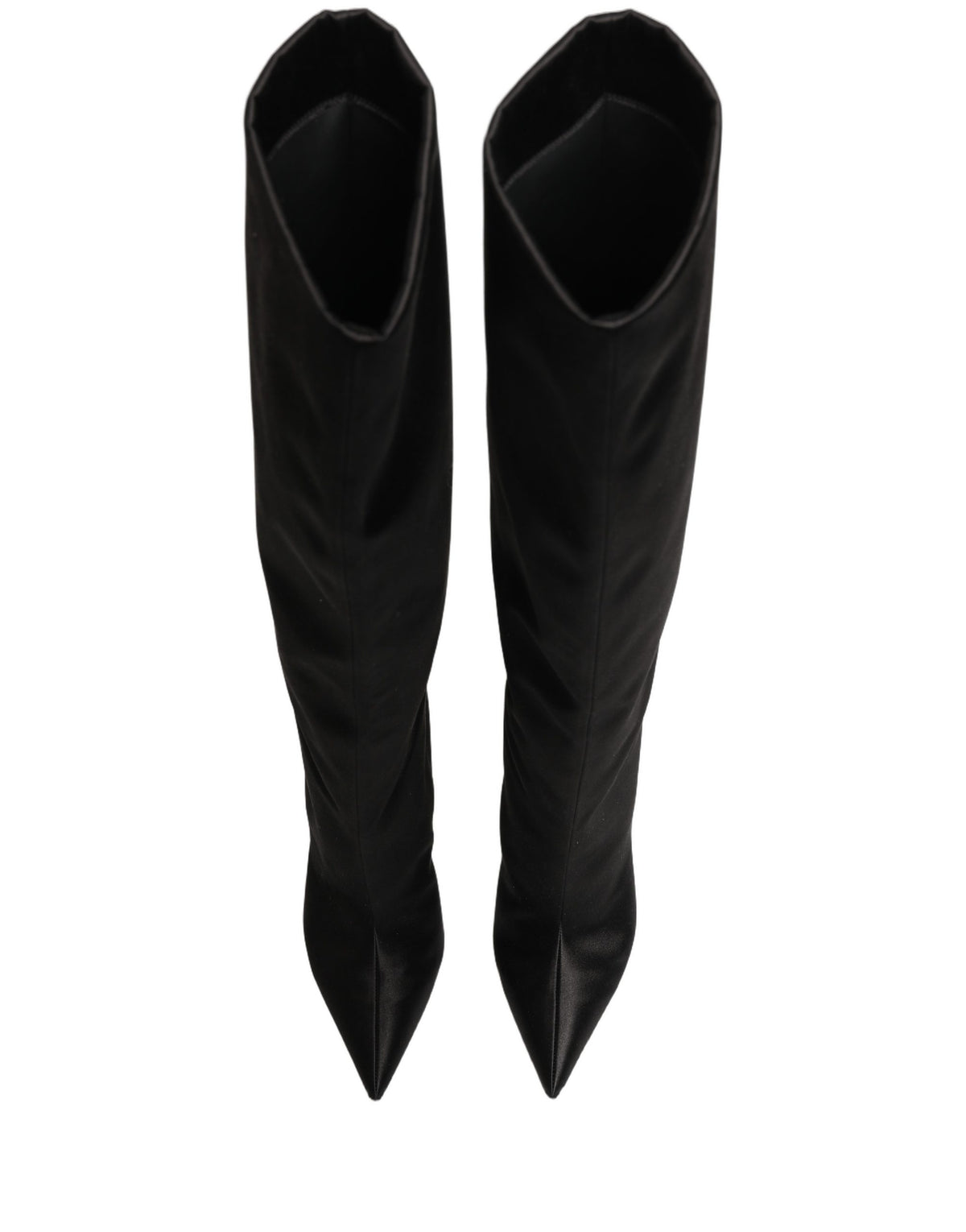 Dolce & Gabbana Schwarze Kniehohe Stiletto-Stiefel aus Satin