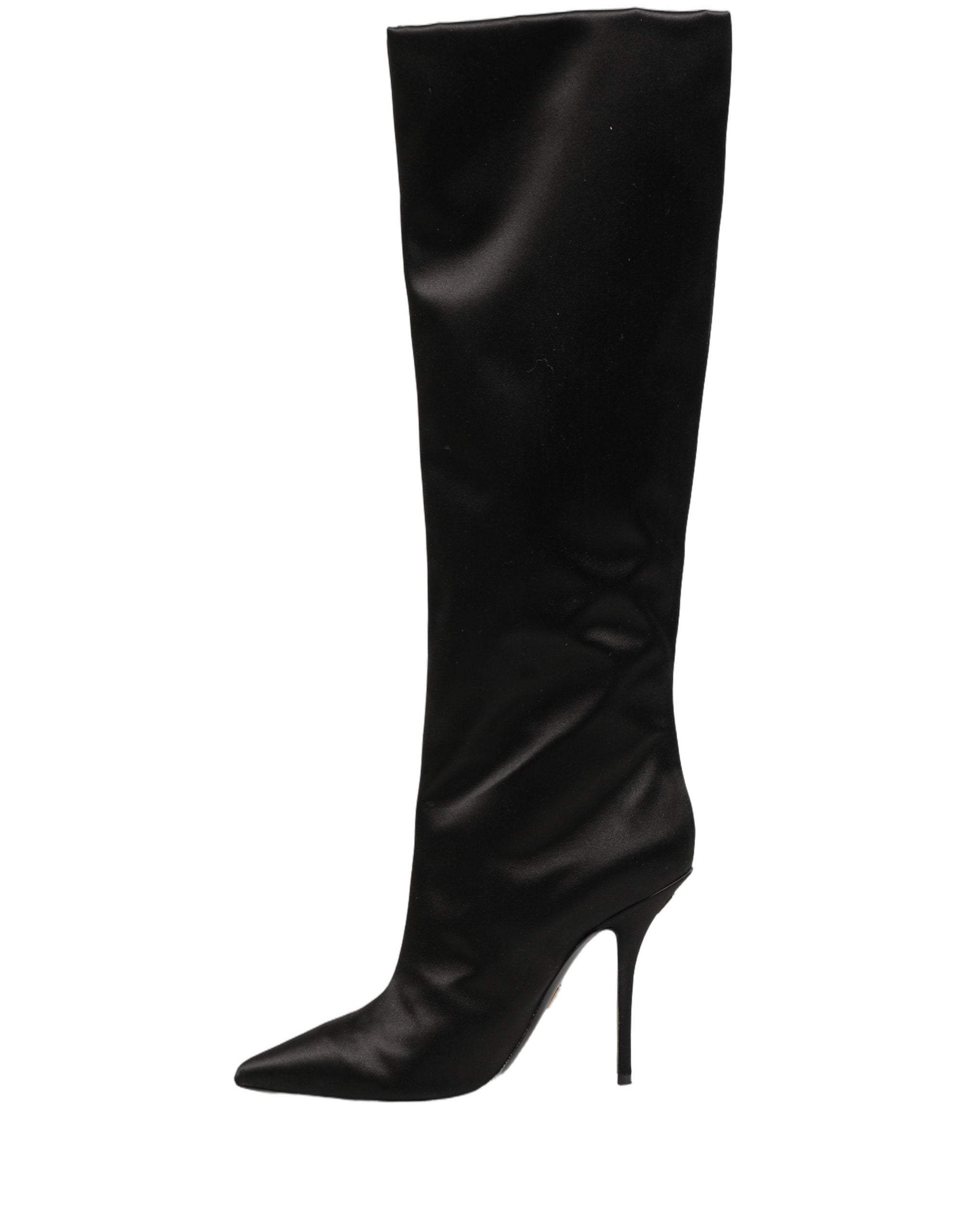 Dolce & Gabbana Schwarze Kniehohe Stiletto-Stiefel aus Satin