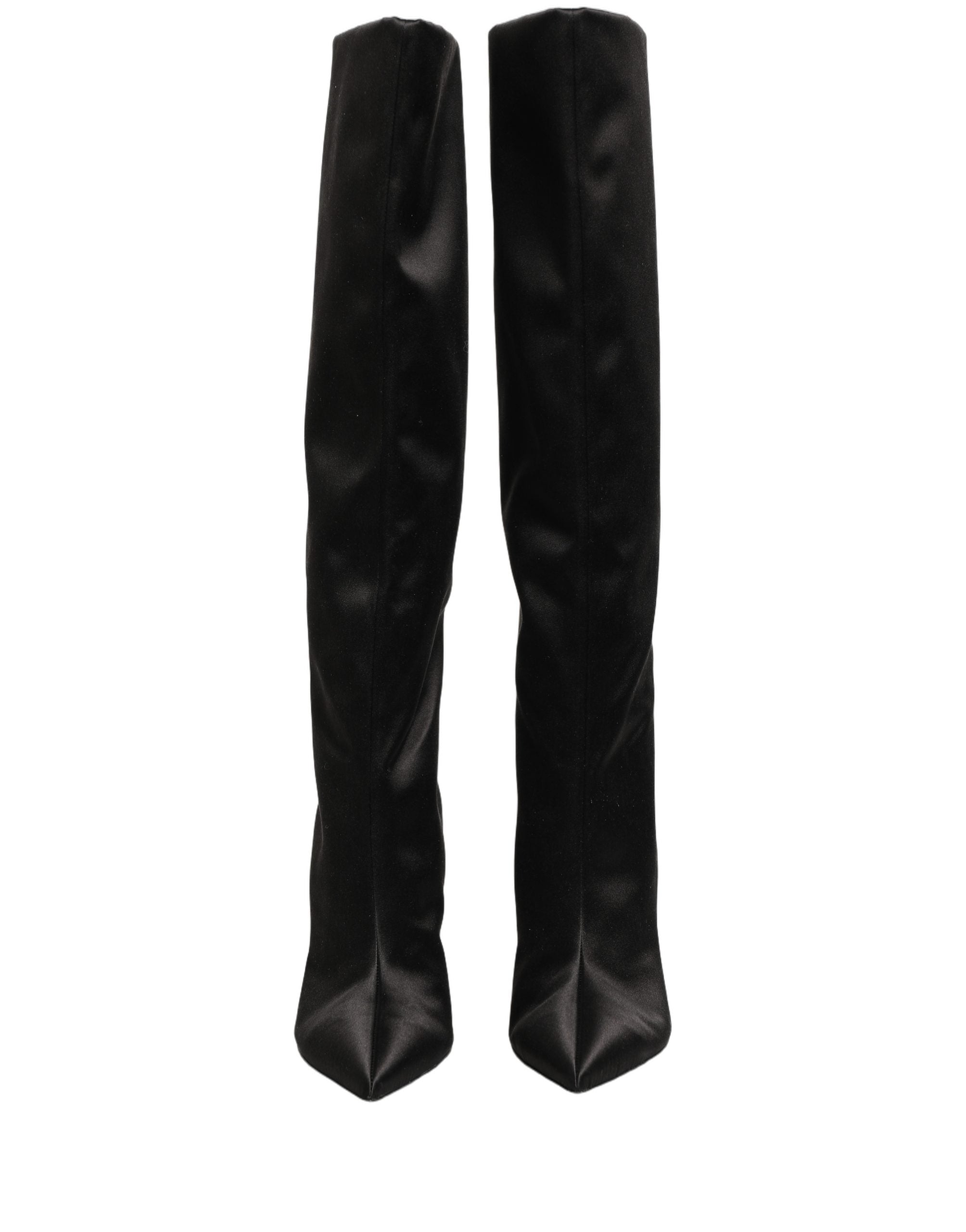 Dolce & Gabbana Schwarze Kniehohe Stiletto-Stiefel aus Satin