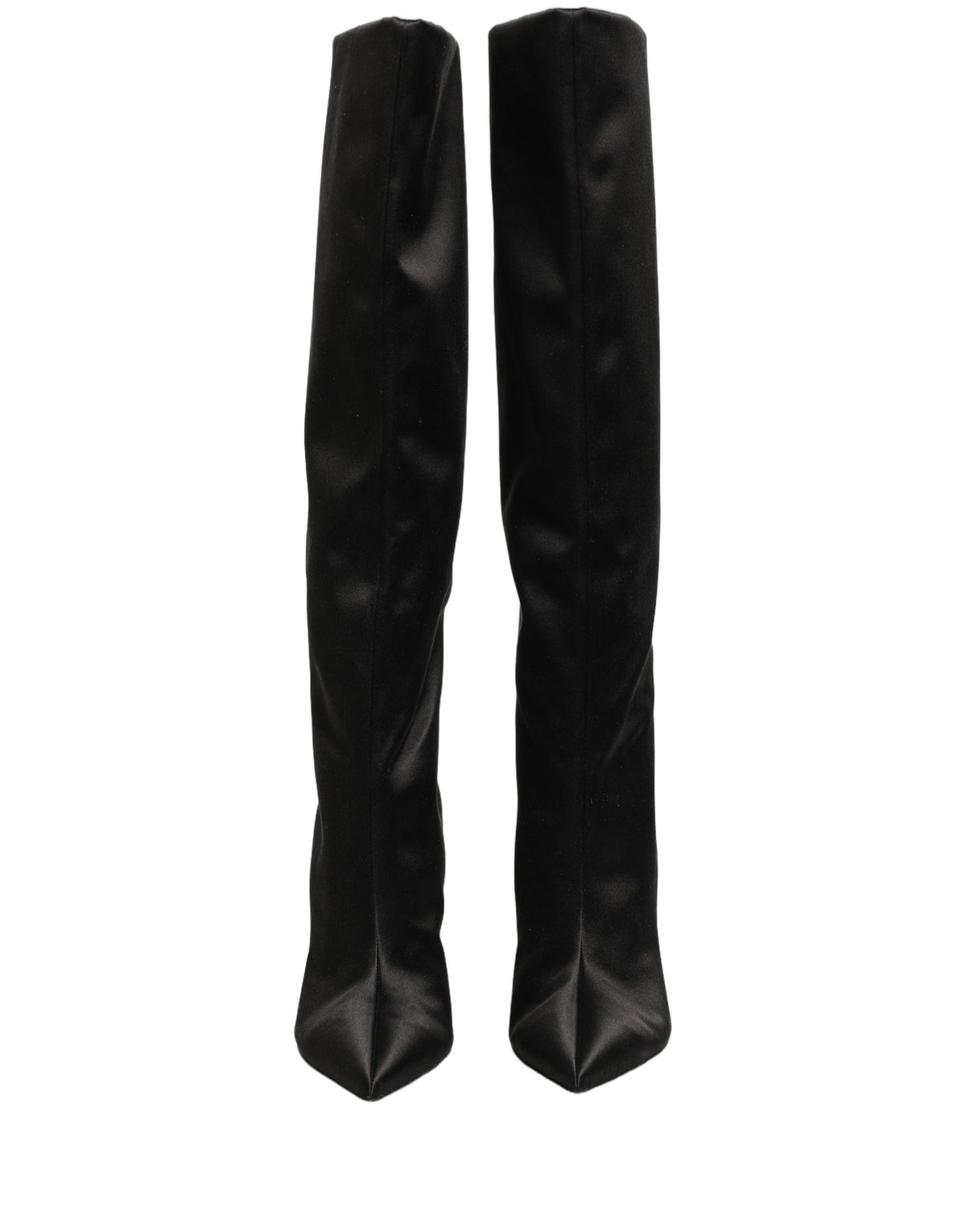 Dolce & Gabbana Schwarze Kniehohe Stiletto-Stiefel aus Satin