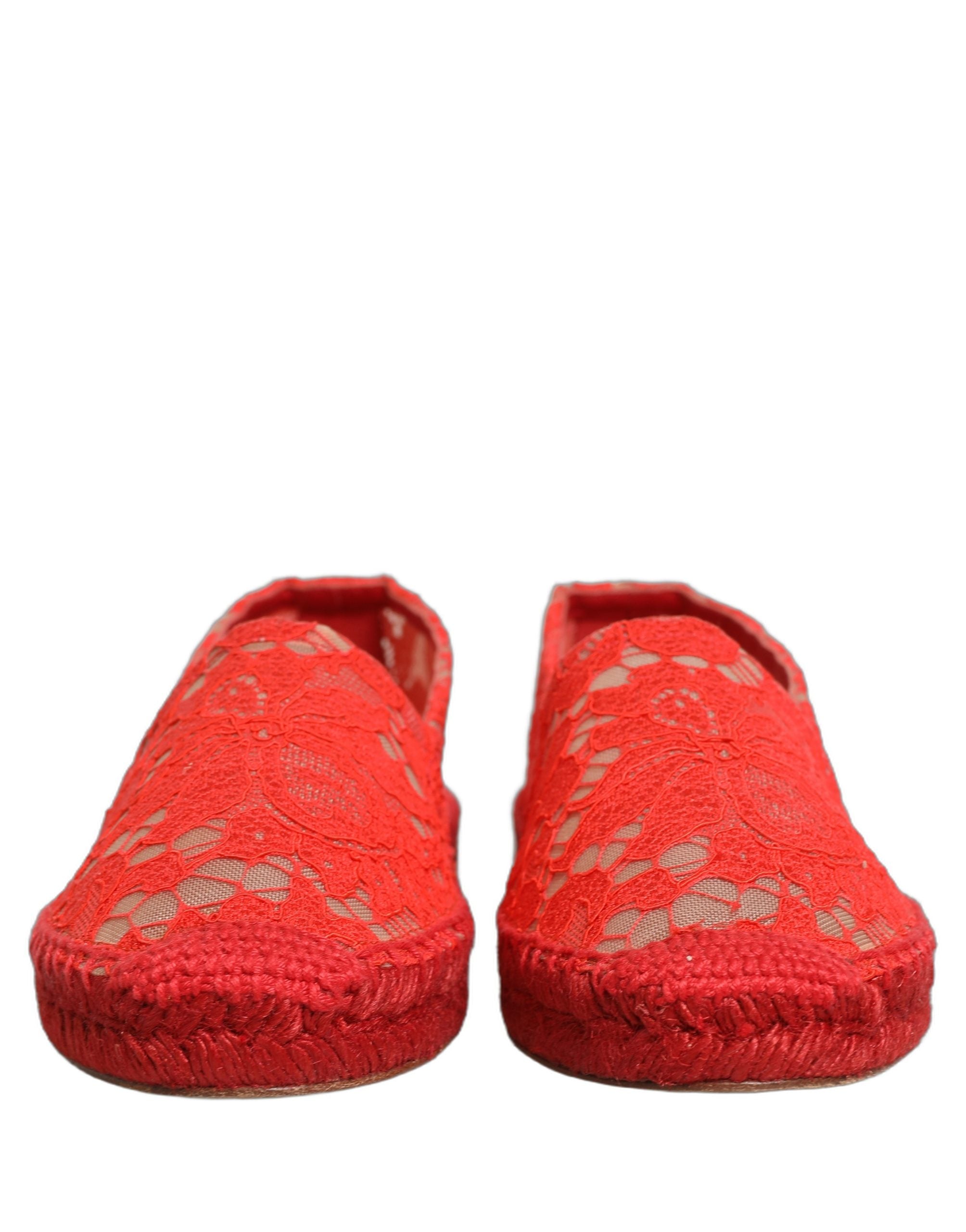 Dolce & Gabbana Rote Taormina Espadrille-Ballerinas aus Spitze
