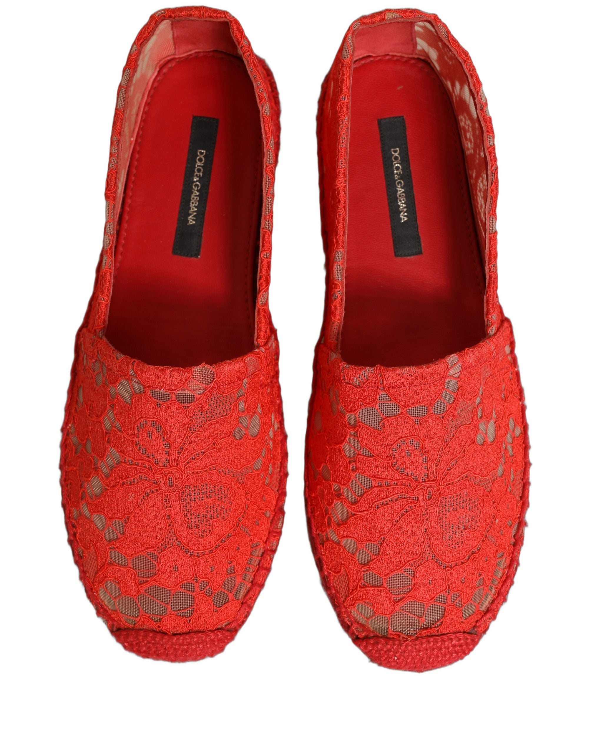 Dolce & Gabbana Rote Taormina Espadrille-Ballerinas aus Spitze