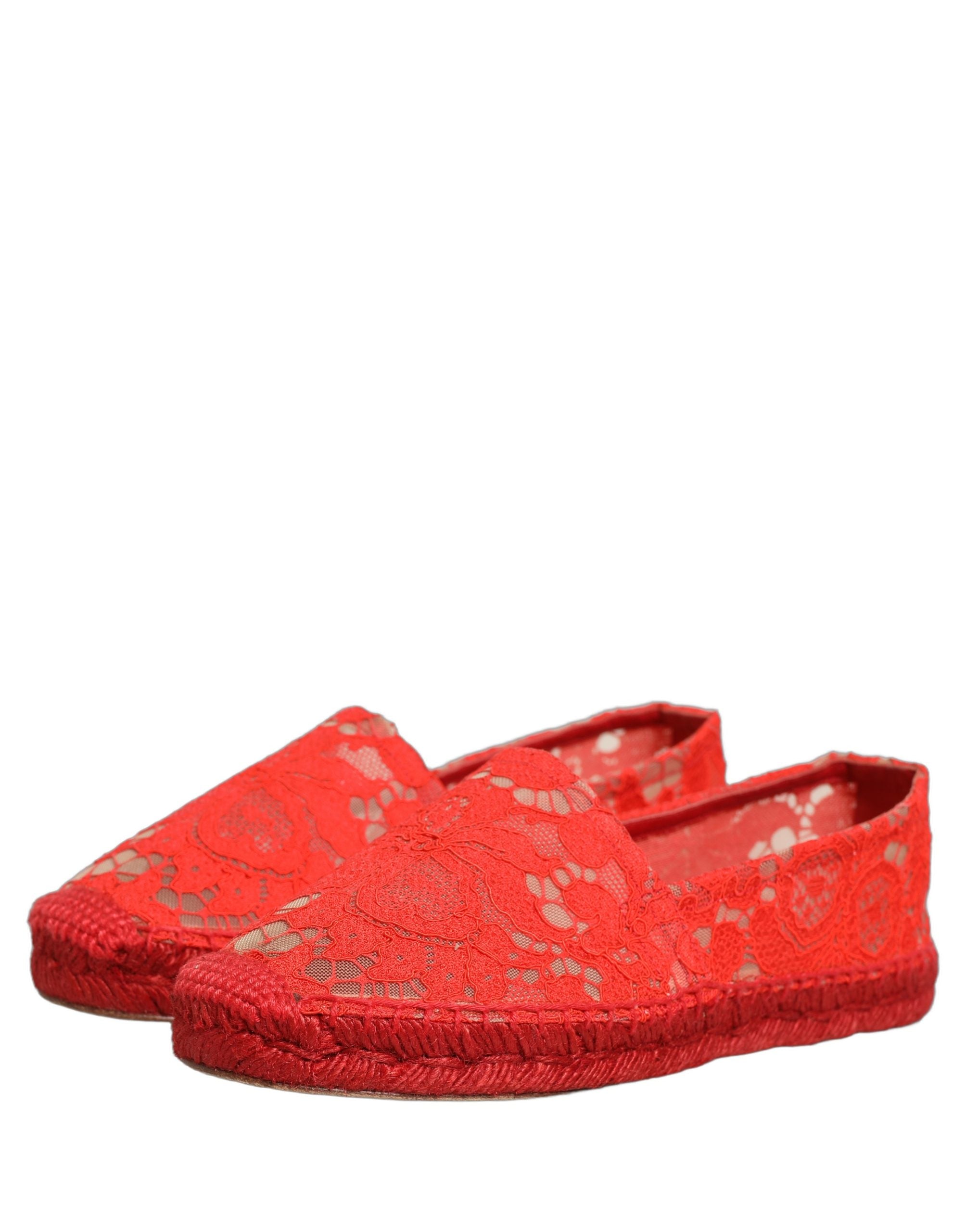 Dolce & Gabbana Rote Taormina Espadrille-Ballerinas aus Spitze