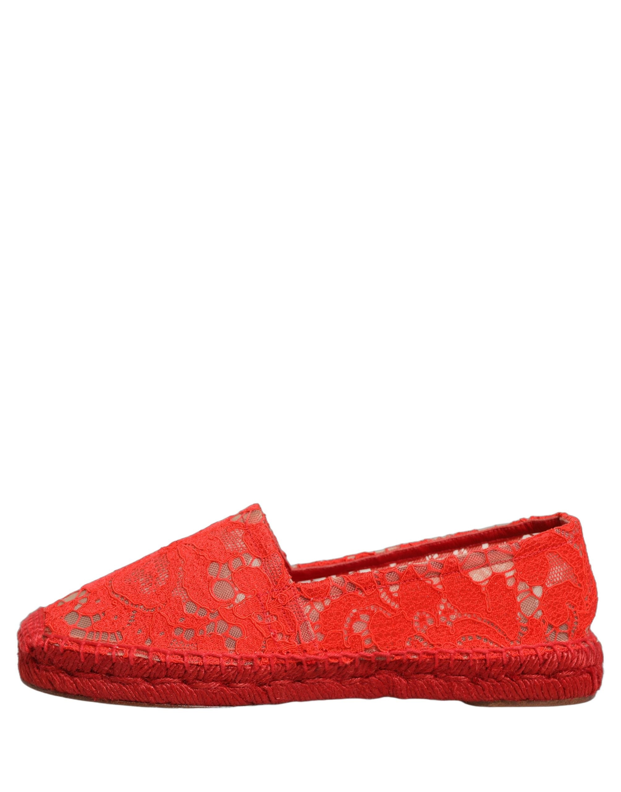 Dolce & Gabbana Rote Taormina Espadrille-Ballerinas aus Spitze