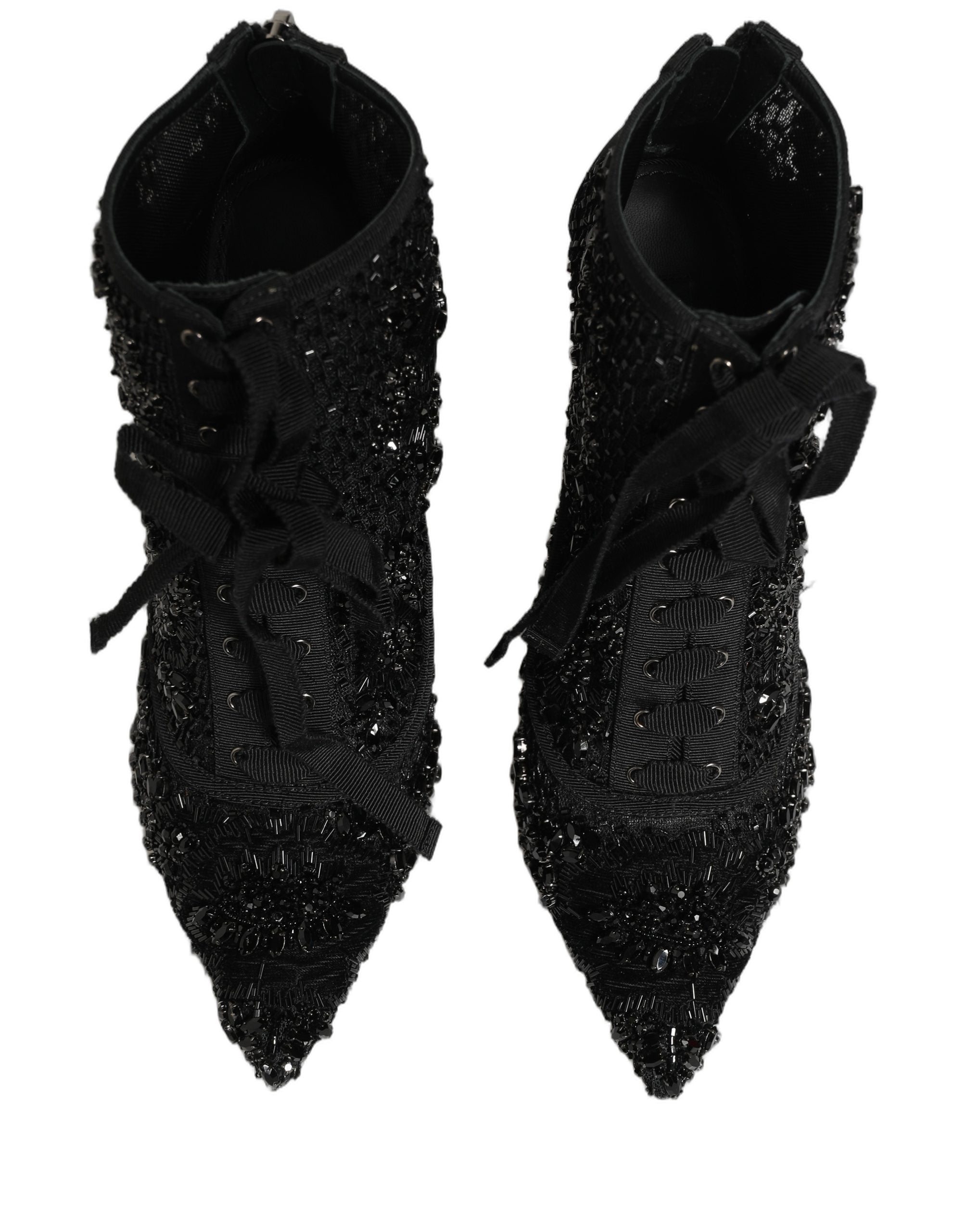 Dolce & Gabbana Schwarze Ankle Boots aus Mesh mit Verzierungen