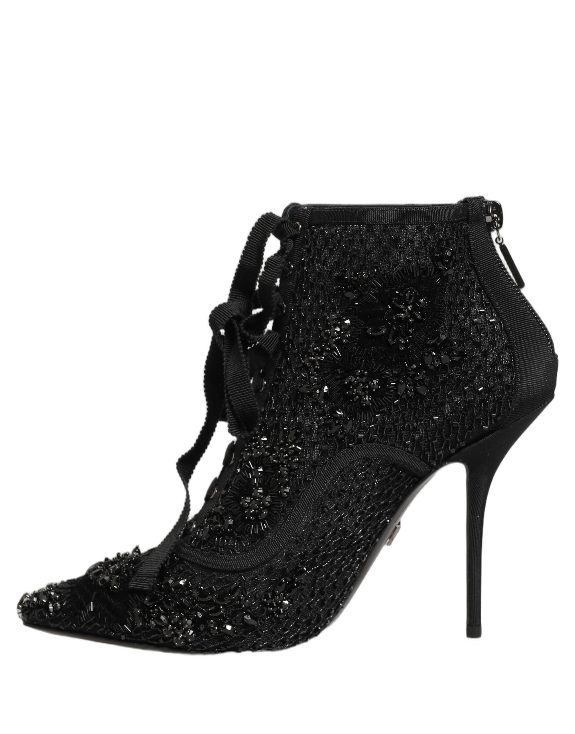 Dolce & Gabbana Schwarze Ankle Boots aus Mesh mit Verzierungen