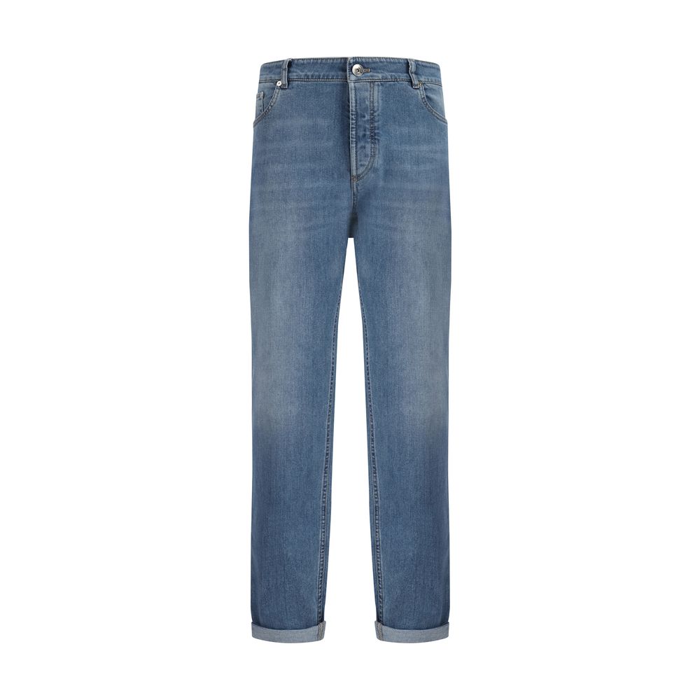 Brunello Cucinelli Blaue Jeans aus Baumwolle im geraden Schnitt