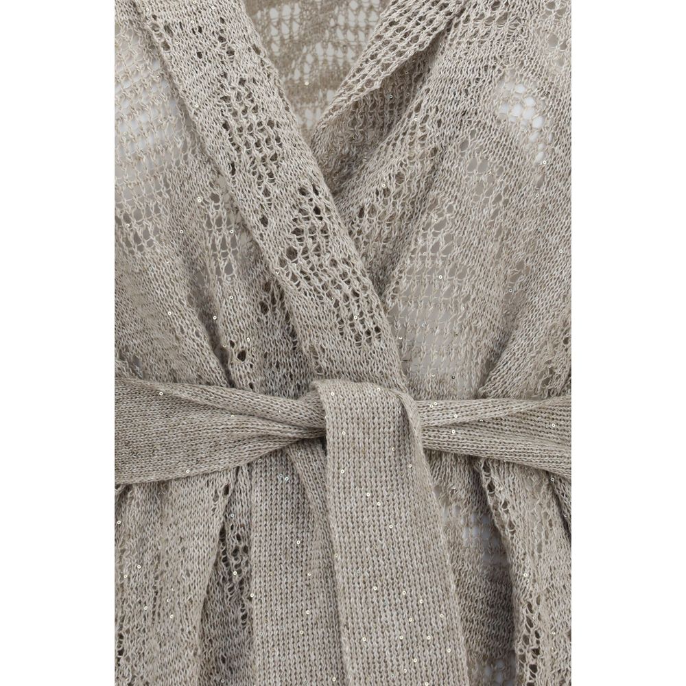 Brunello Cucinelli Beige Leinenstrickjacke