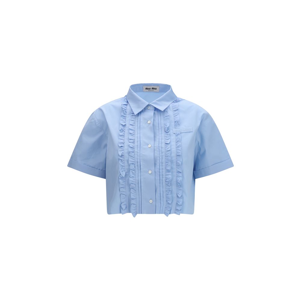 Miu Miu Blaues Baumwoll-Kurzarmhemd