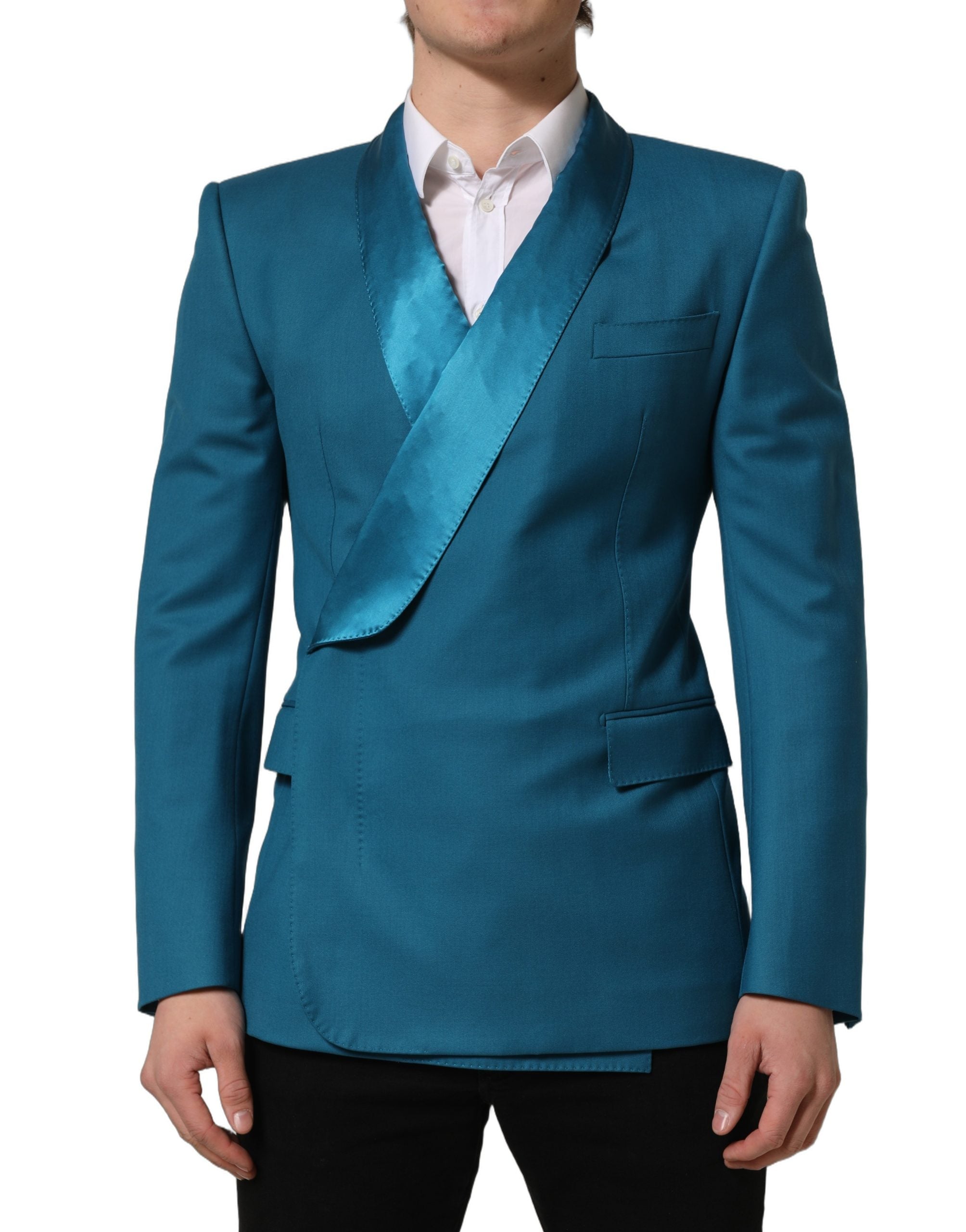 Dolce & Gabbana Dunkelblauer Woll-Blazer im Zweireiher-Schnitt